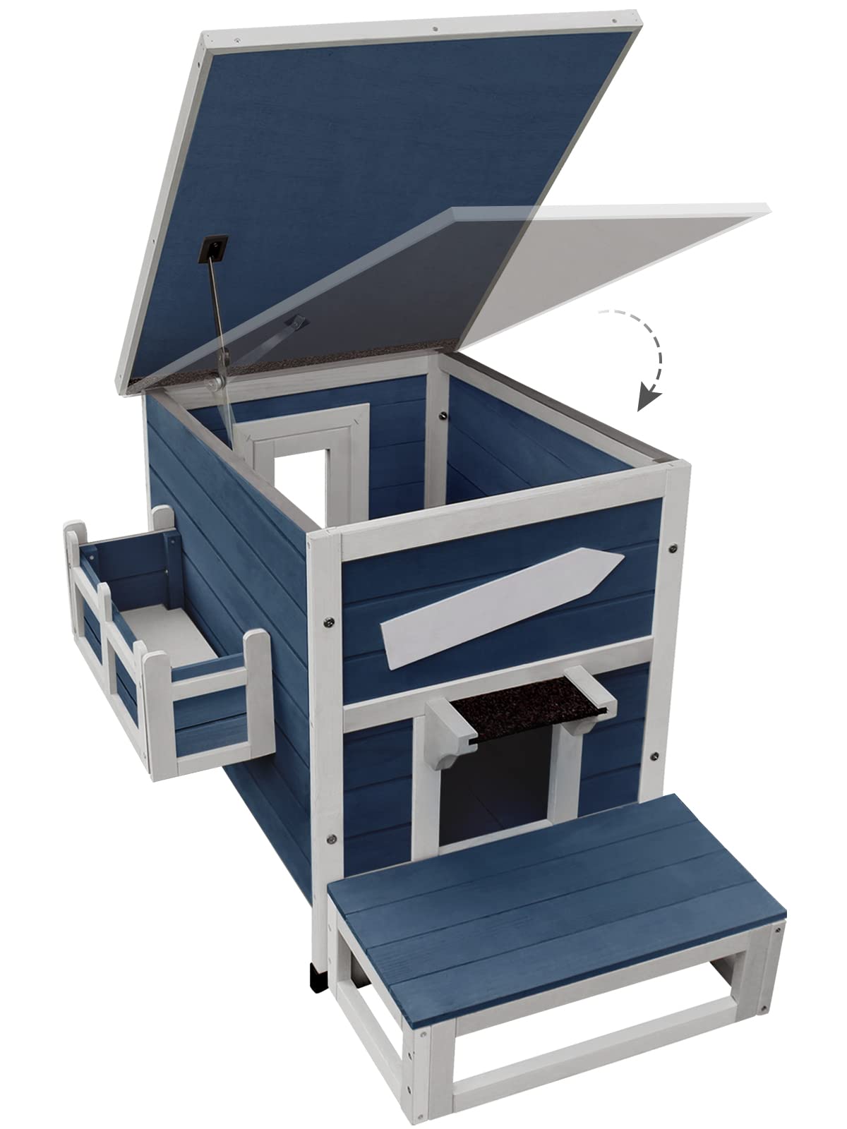 Outdoor Cat Shelter With Escape Door Rainproof Outside Kitty House (Signle Story Blue-For 2-3 Cats)