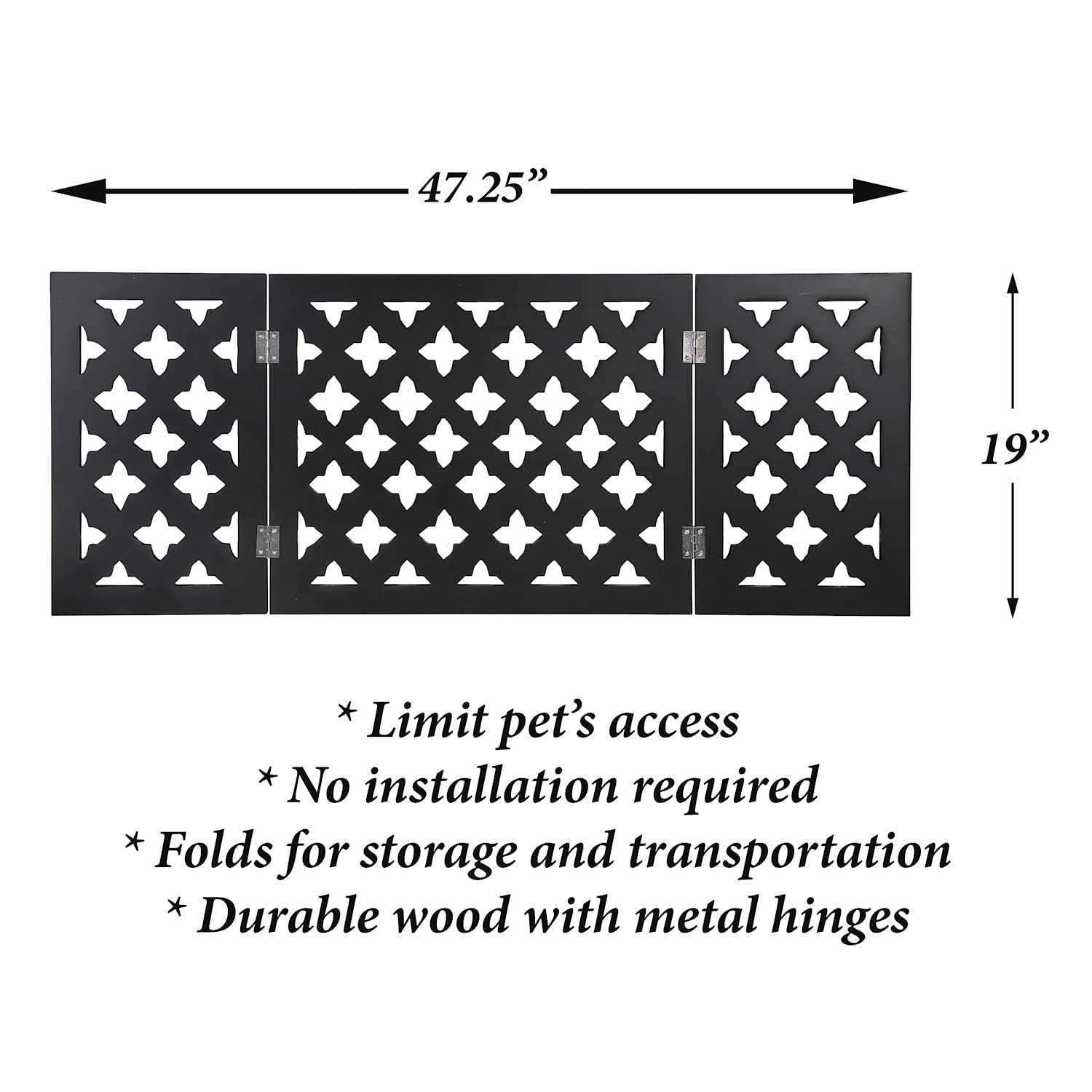 Indoor/Outdoor Solid Wood Starlight Design Freestanding Foldable Adjustable 3-Section Pet Gate