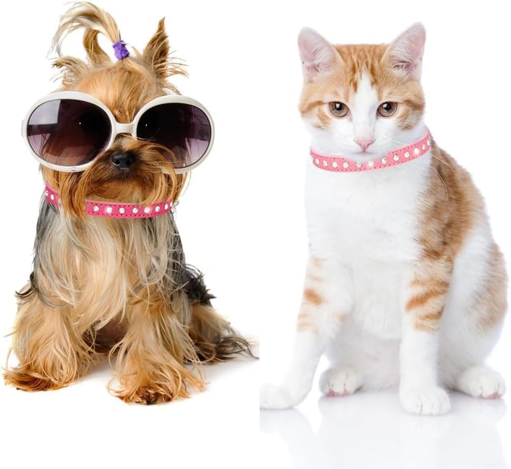 haoyueer Cute Dazzling Sparkling Elegant Fancy Suede Leather 1 Rows Bling Rhinestone Crystal Jeweled Small Pet Cat Dog Puppy Col