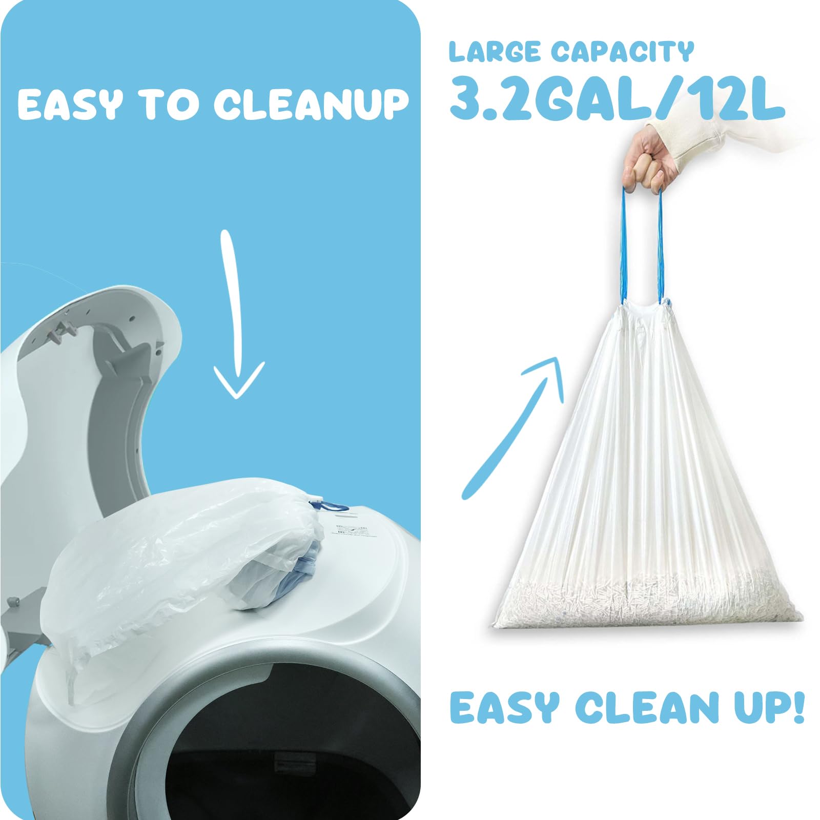 60 Count Cat Litter Box Liners For Self-Cleaning Cat Litter Box, Replaced Kitty Litter Liners, 19.7 X 17.7 Inch Drawstring Trash