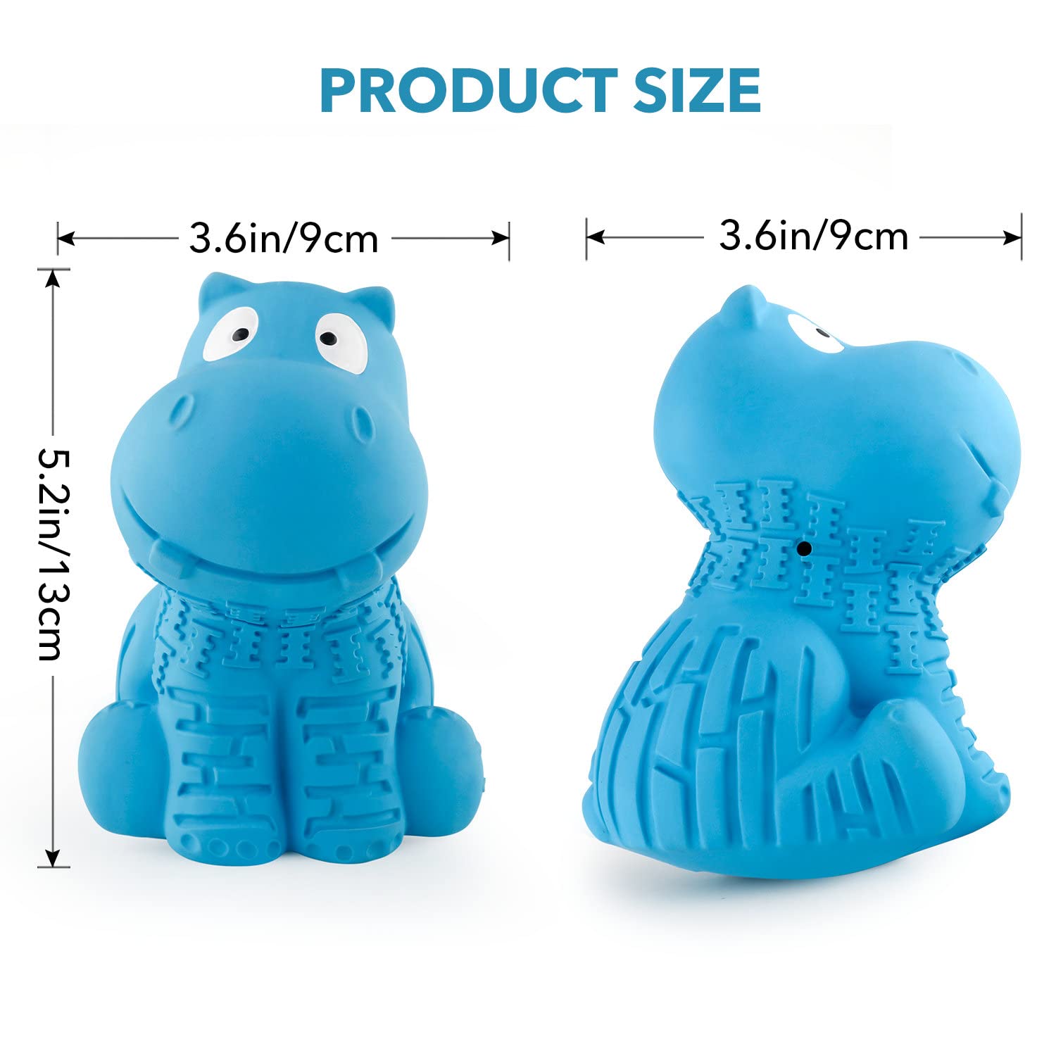 Petizer Indestructible Squeaky Dog Toys For Aggressive Chewers, Durable Tough Latex Toys For Heavy Chewers, Natural Rubber Toys For Small/Medium/Large Dogs, Blue Hippo