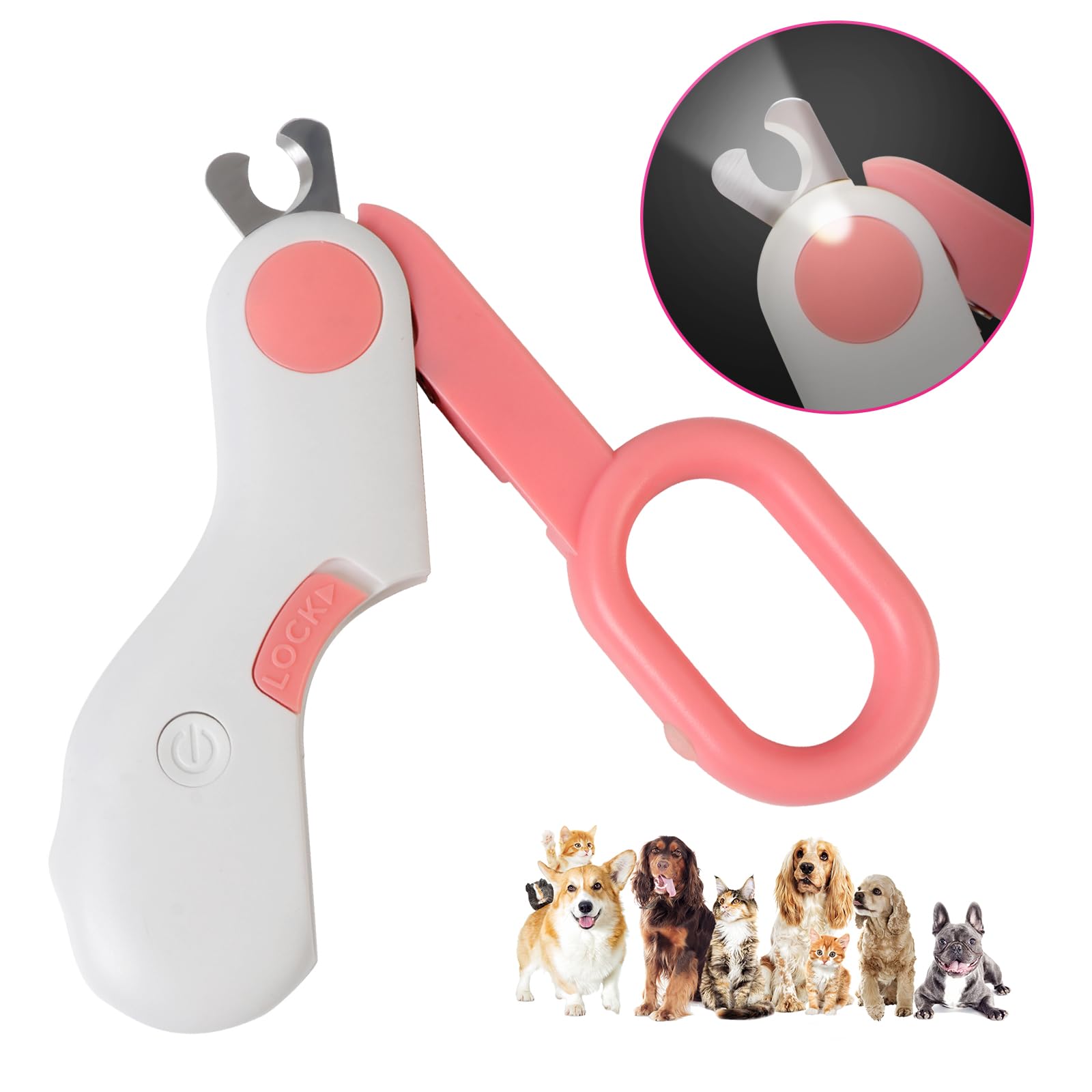 GuLuPets Small Animal Nail Clippers with LED Lights - Pink, 0.08 lbs, Professional Claw Trimmer for Dogs, Cats, Rabbits, and More
