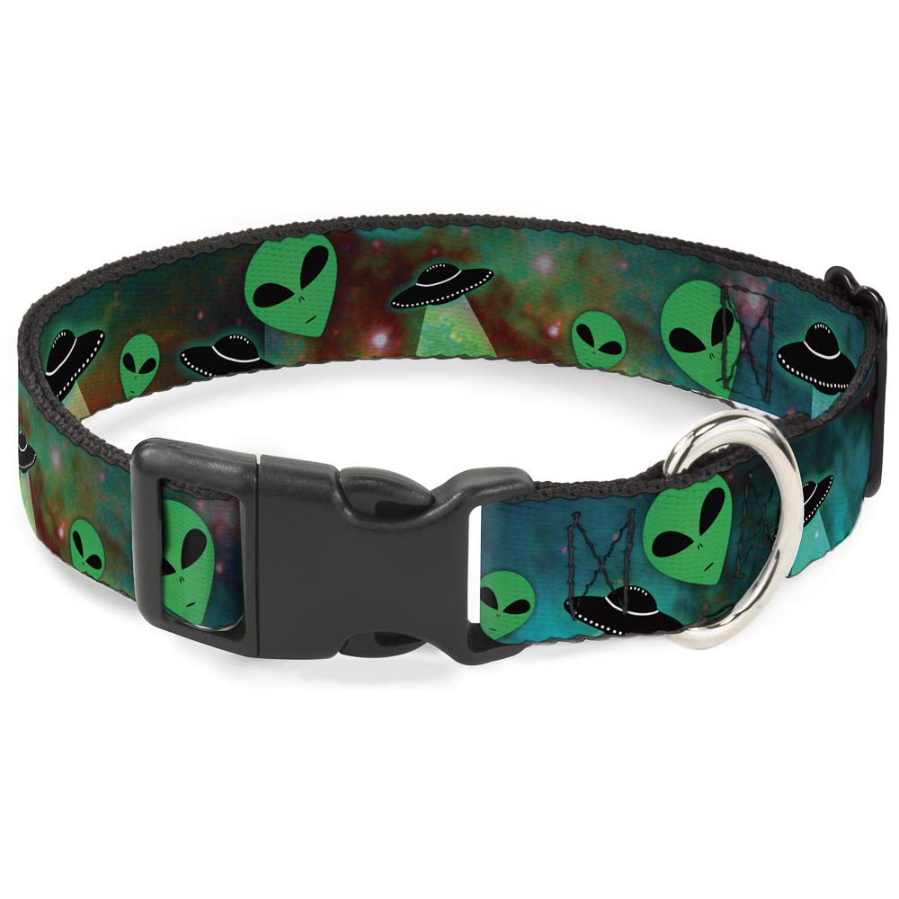 Buckle-Down Pc-W30163-L Aliens & Ufo'S Galaxy/Green/Black/White Plastic Clip Collar, Large/15-26'
