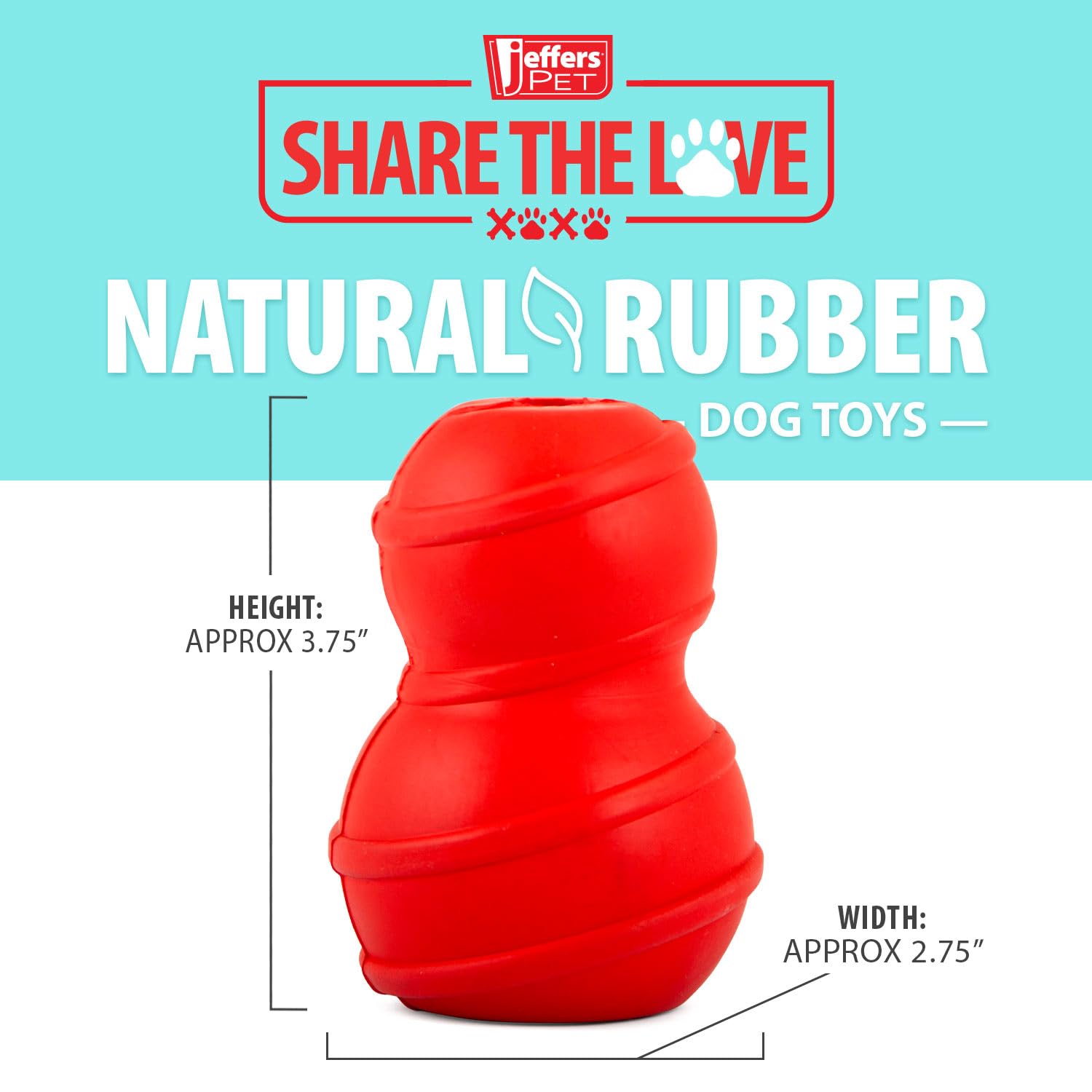 Jeffers Pet Natural Rubber Dog Chew Toy - Red Classic, Medium - Treat Dispensing, Vanilla Scent, Durable, Non-Toxic, Dishwasher