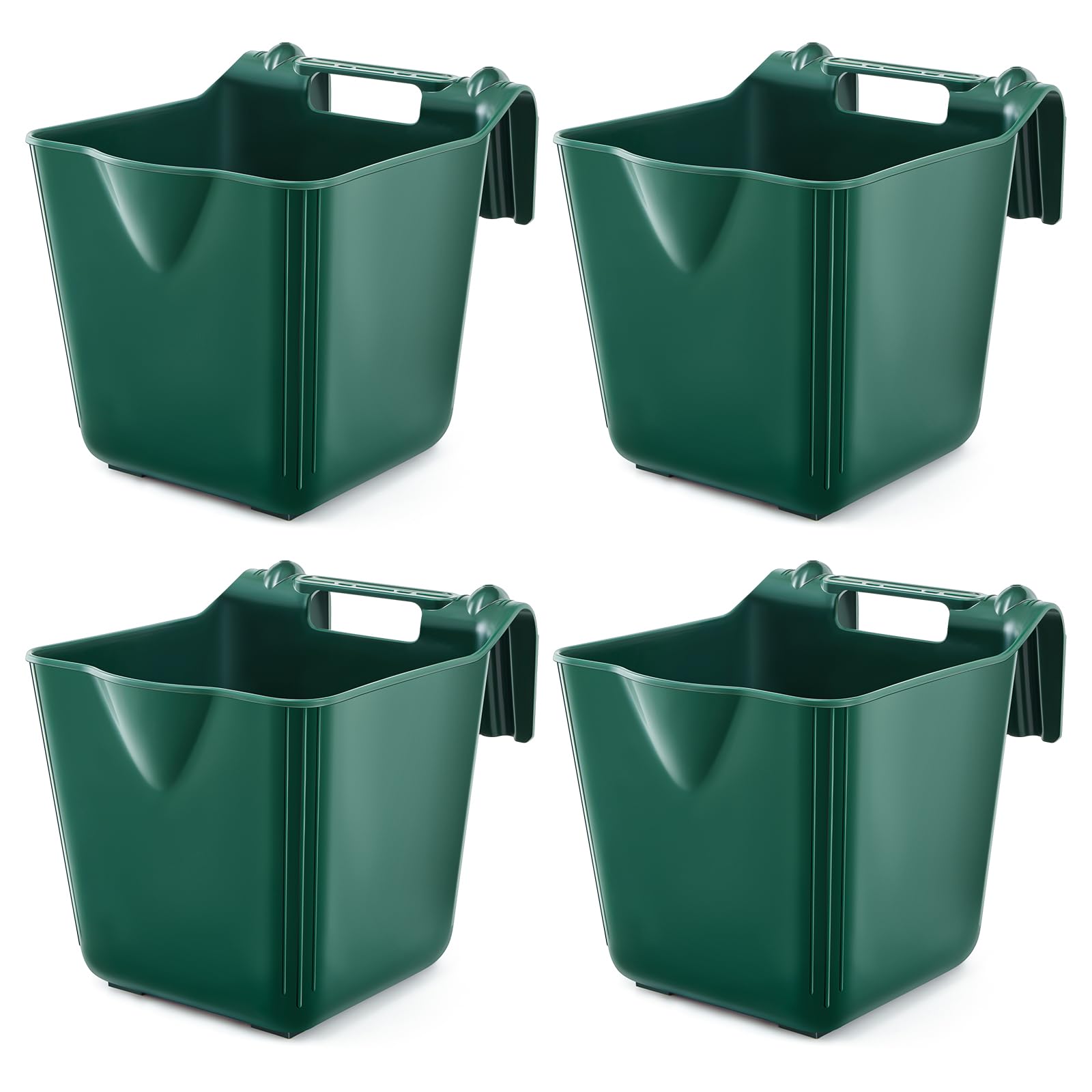 4 Pack 15 Quart Horse Feeders for Stall Hook Over Hanging Fence Hay Feeder Mountable Livestock Plastic Feed Bucket for Farm Stal