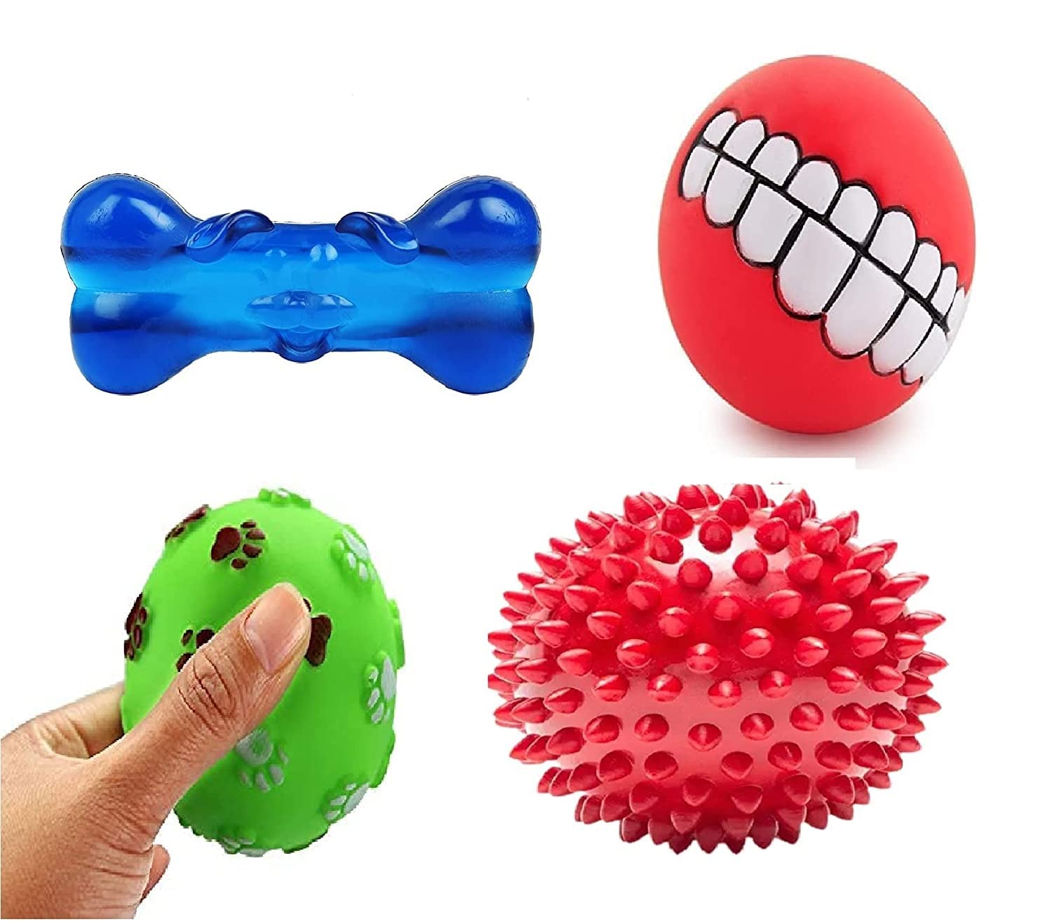 PSK PET MART 4 Pcs Combo Squeaky Vinyl Dog Toys Balls Puppy Fetch Play Squeaker Balls for Small Medium Dogs Spike Hard Ball Chew