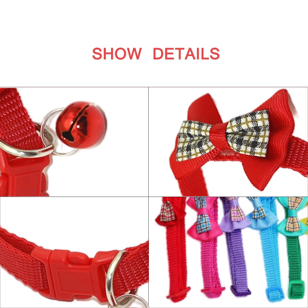 Puppy Collar With Bell,Soft Nylon Identification Blue Cat Collar Bell For Dog Collar With Bowtie Adjustable Buckle For Xxs Xs Ti