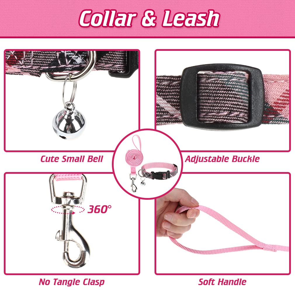 Expawlorer Classic Plaid Puppy Harness - Small Dog Harness And Leash Set - Dog Collar And Leash Set With Airtag Holder, Soft Pad
