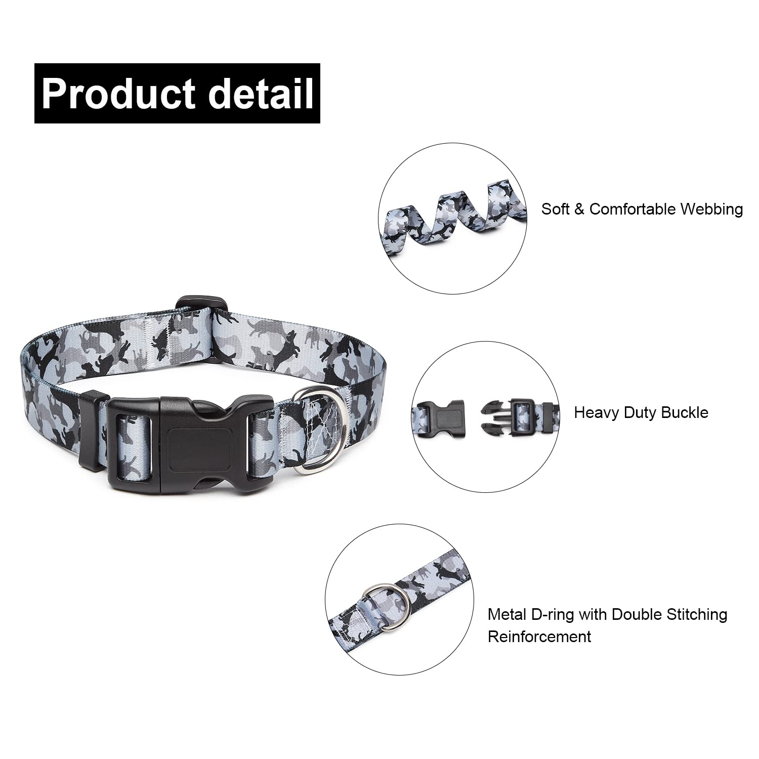 Mercano Adjustable Dog Collar - Special Design Patterns, Soft Nylon Comfortable Durable Pet Collar For Small Medium Large Dogs (S, Dog Camouflage Grey)