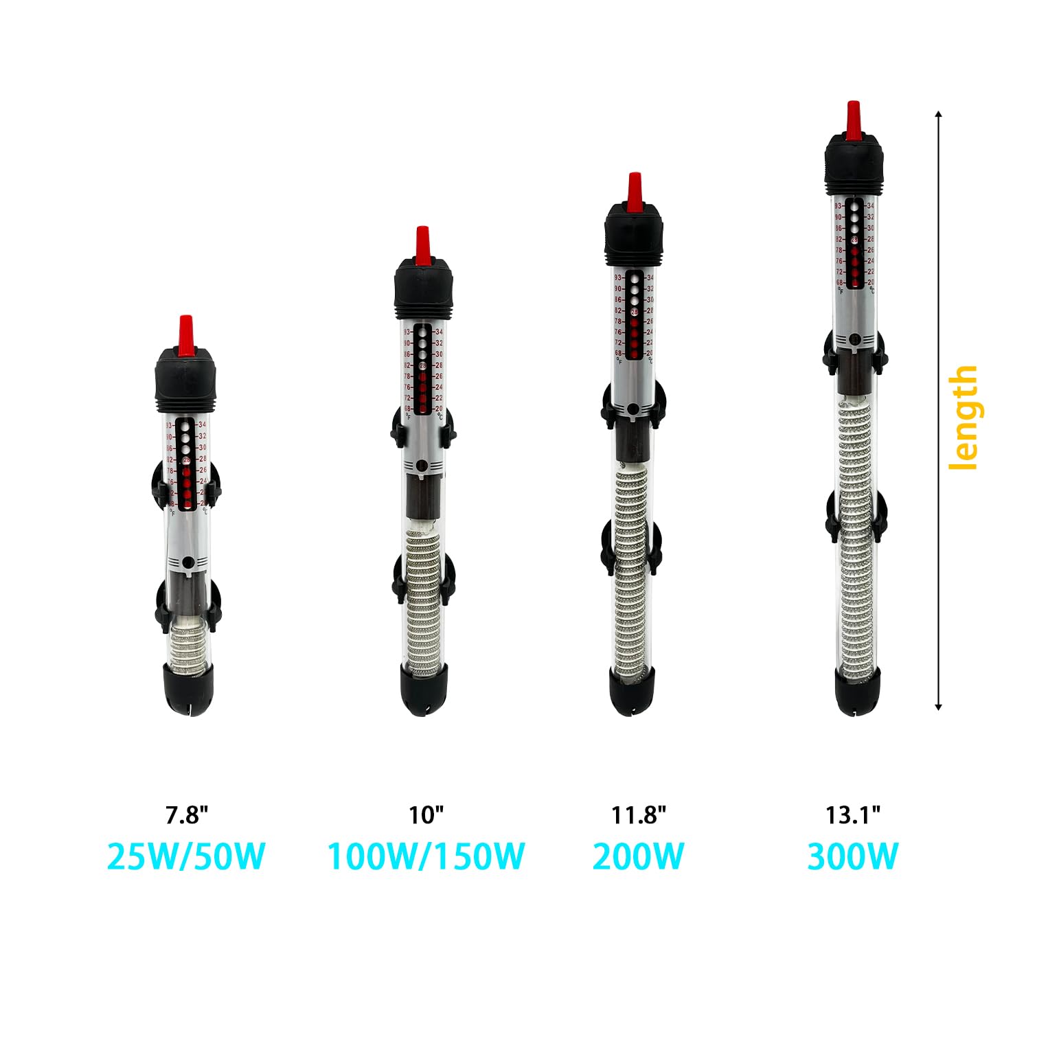 Bnzaq Fish Tank Aquarium Heater - Adjustable Temperature Submersible Thermostat Heater,25W/50W/100W/150W/200W/300W