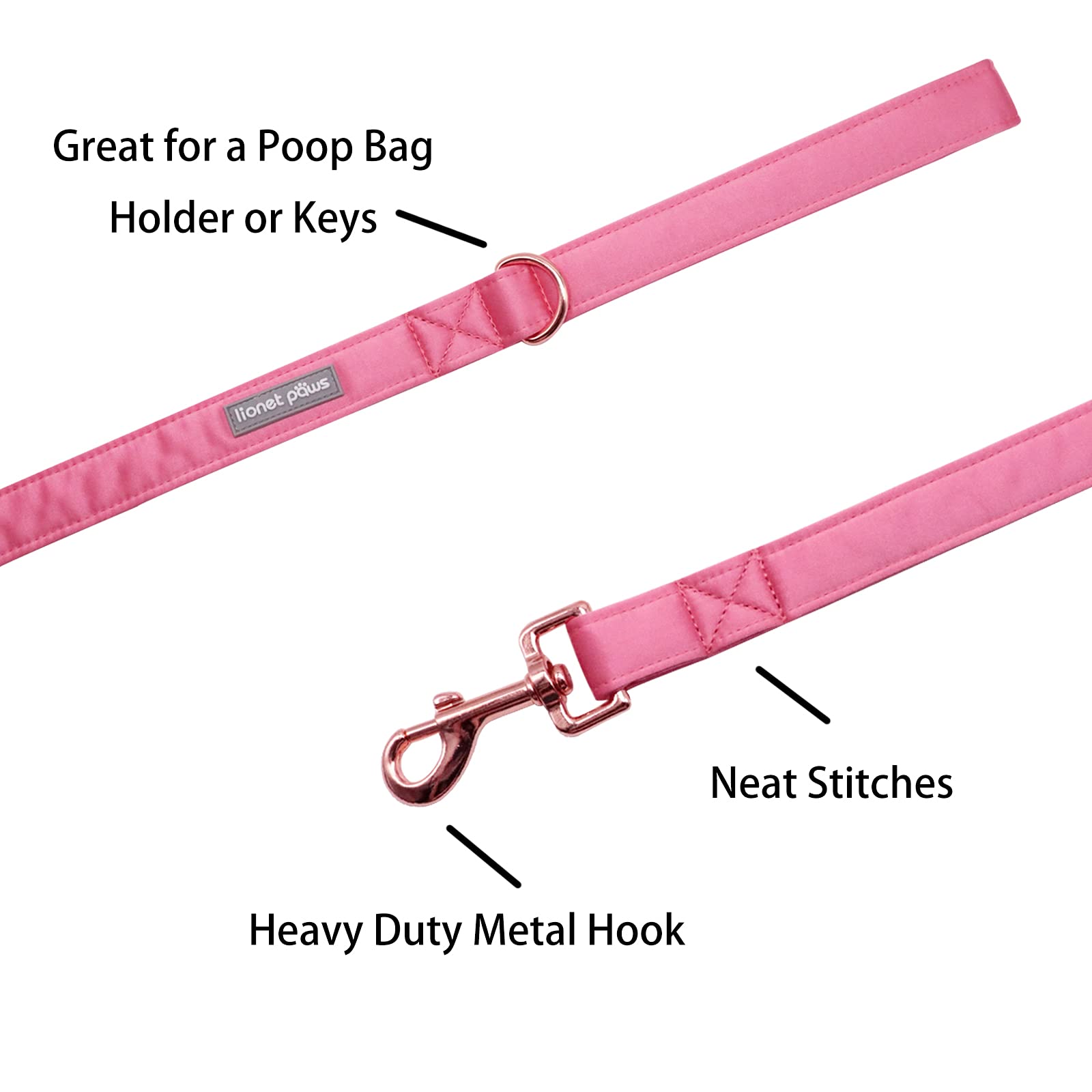 Lionet Paws Dog Leash - Silk Peach Leash For Small Medium Large Dogs Matching Collar For Girl And Boy