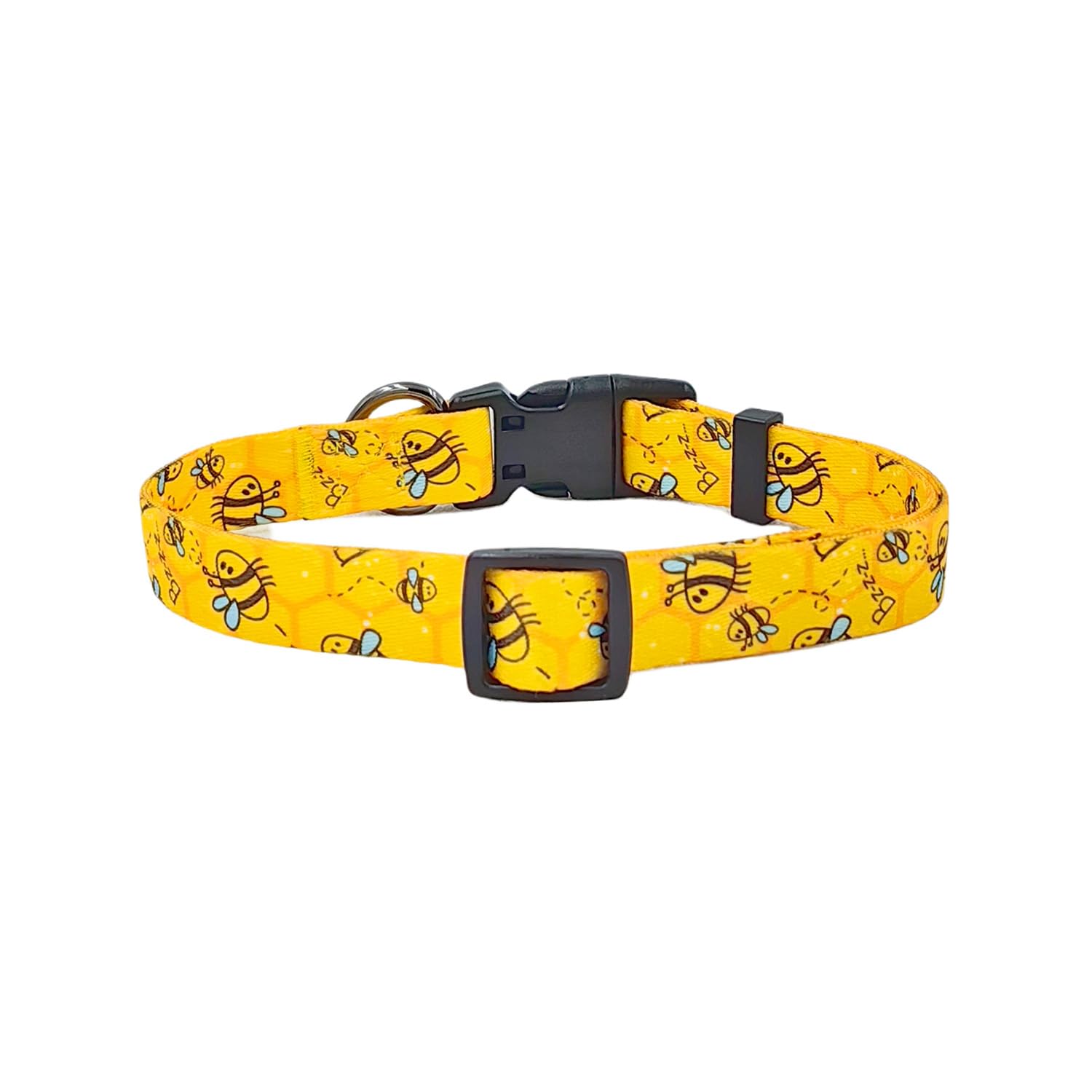 Olahibi Basic Dog Collar, Busy Bee Pattern, Polyester Material, 4 For Small Medium Large Dogs.(S, Yellow Bee)