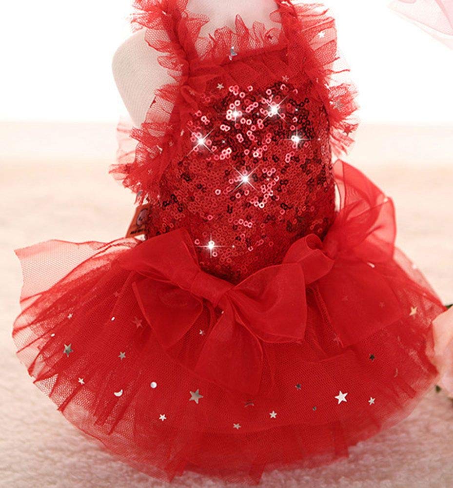 Marupet Fashion Sweet Puppy Dog Blingbling Princess Skirt Pet Dog Lace Cake Camisole Tutu Dress Red Xl