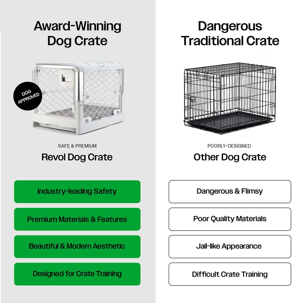 Diggs Revol Collapsible Dog Crate - Portable Ash Kennel, Medium Size, Aluminum with Wheels
