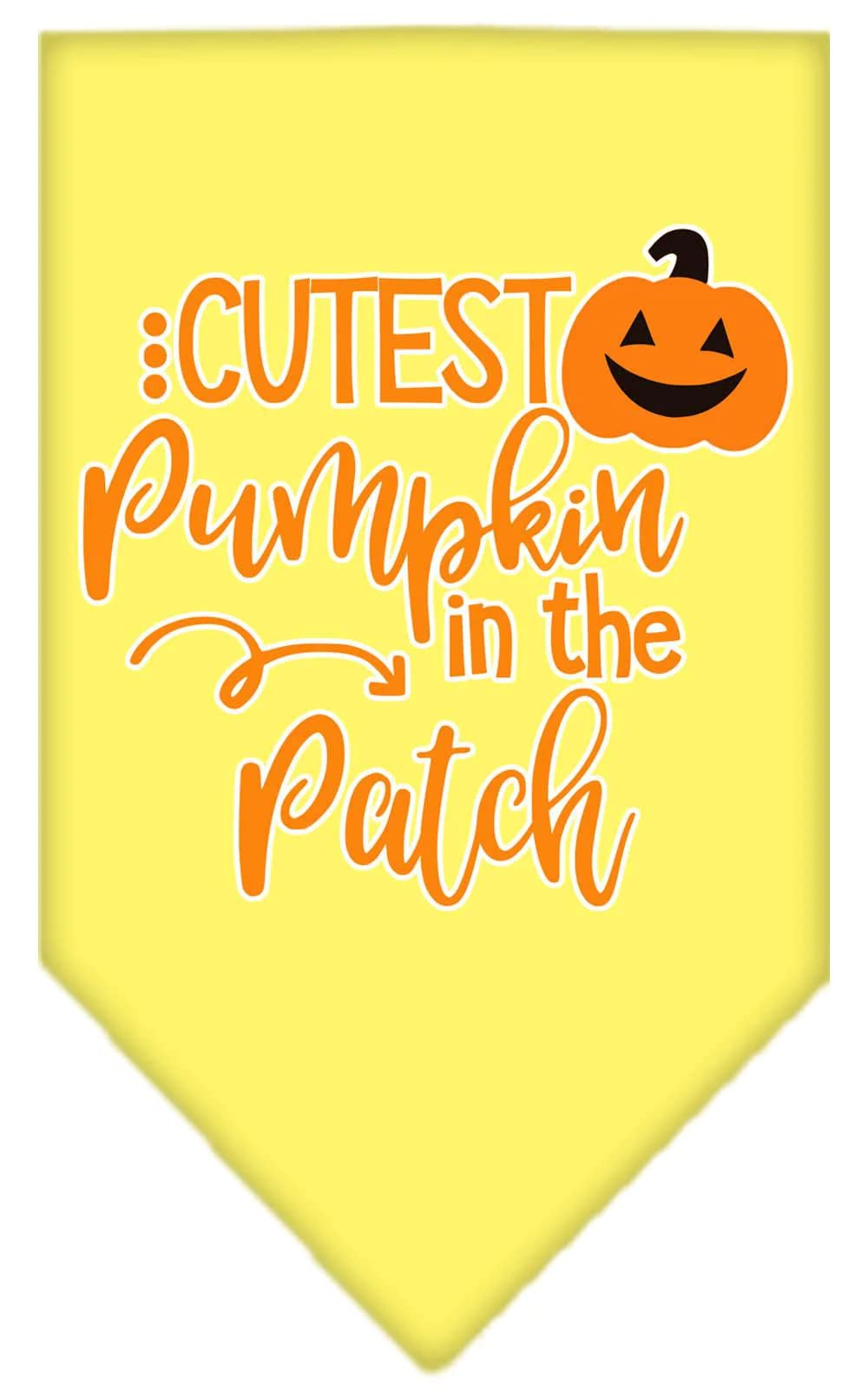 Halloween Pet and Dog Bandana Screen Printed, "Cutest Pumpkin In The Patch" Yellow Large