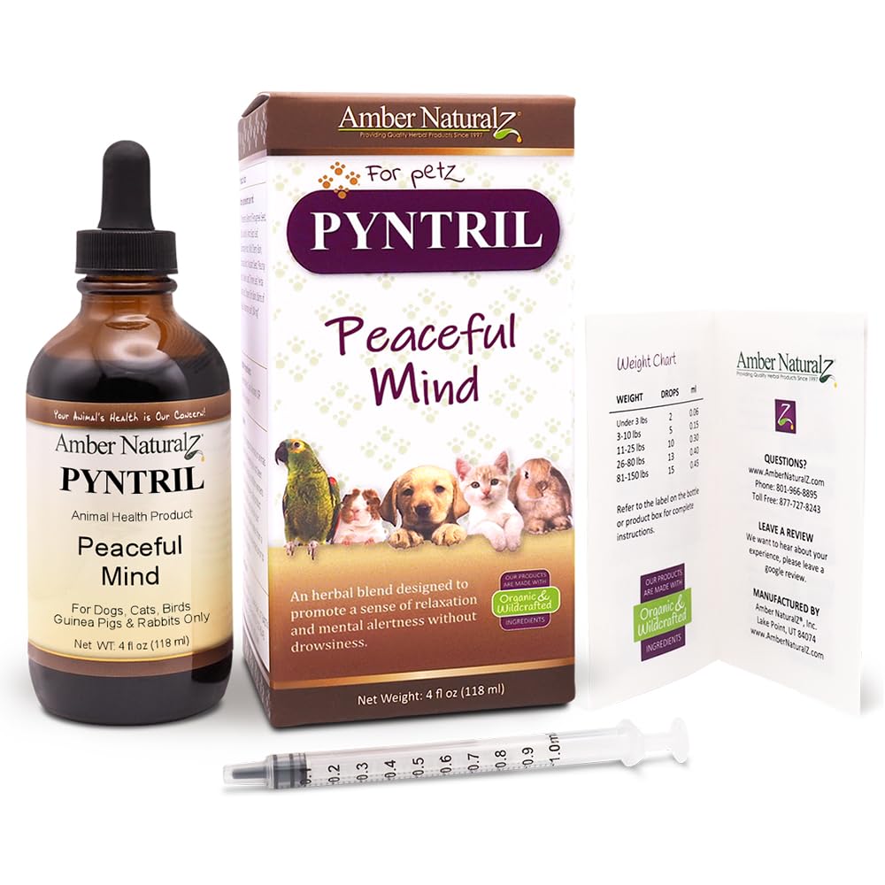 AMBER NATURALZ Pyntril Peaceful Mind Herbal Supplement for Dogs, Cats, Birds, Guinea Pigs, and Rabbits | Herbal Pet Supplement f