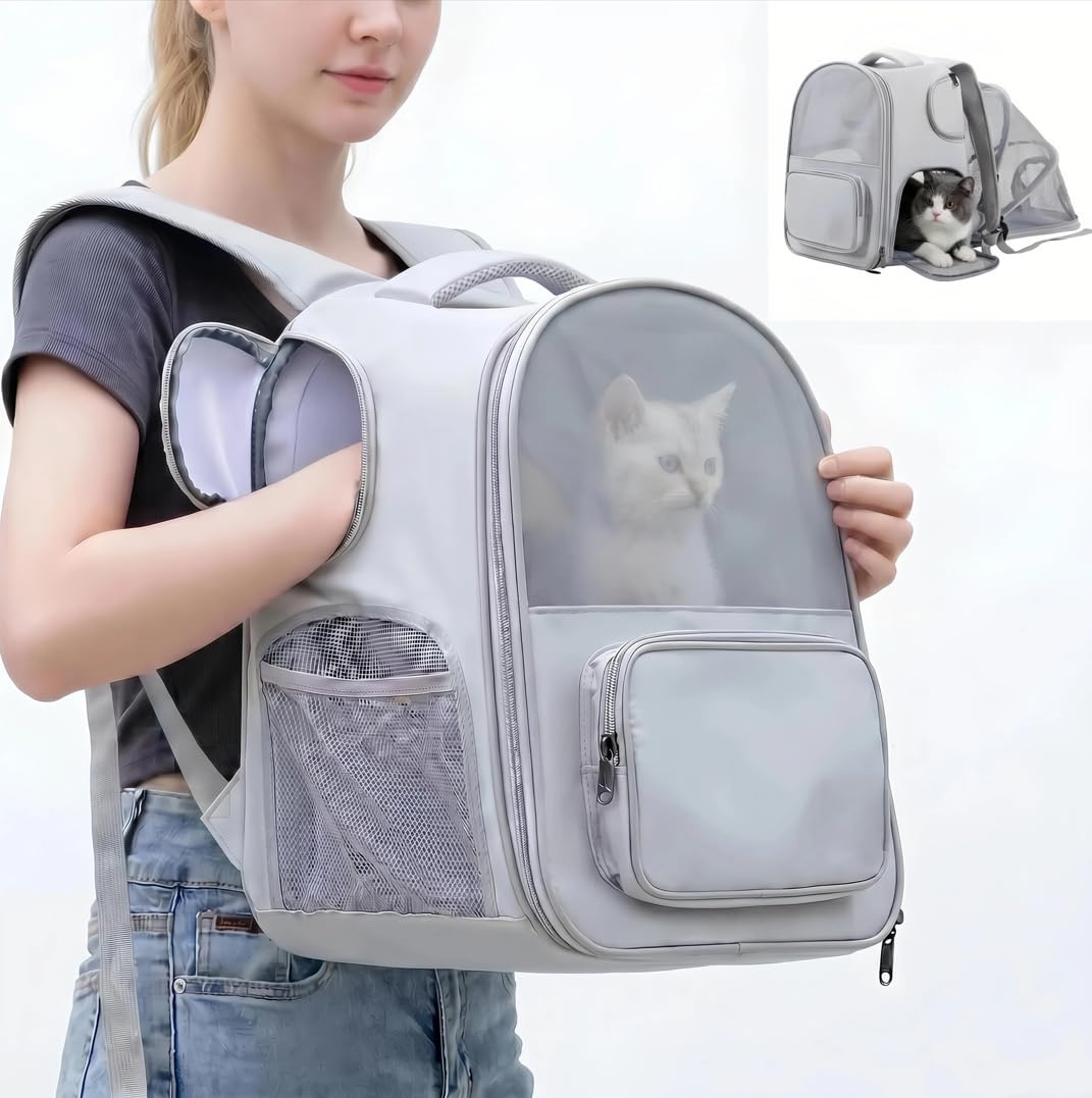 Pet Carrier Backpack for Cats and Small Dogs-Expandable Pet Tent Breathable Visible Pet Bag for Kitty and Puppy Foldable Pet Nes