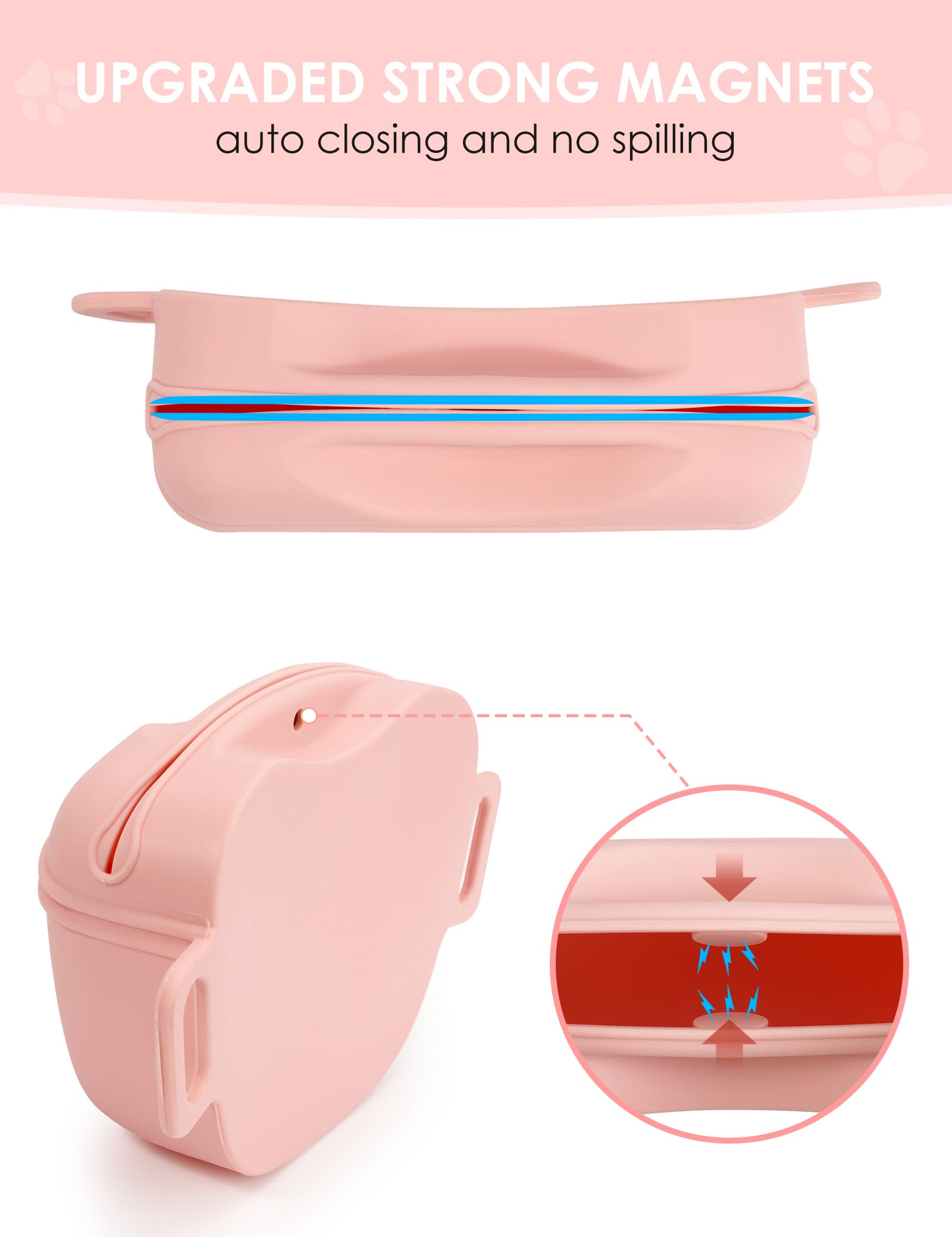 heouvo Dog Treat Pouch with Training Clicker, Upgrade Stronger Magnetic Closure to Avoid Spilling, 1.67 Cup Silicone Treat Bag F