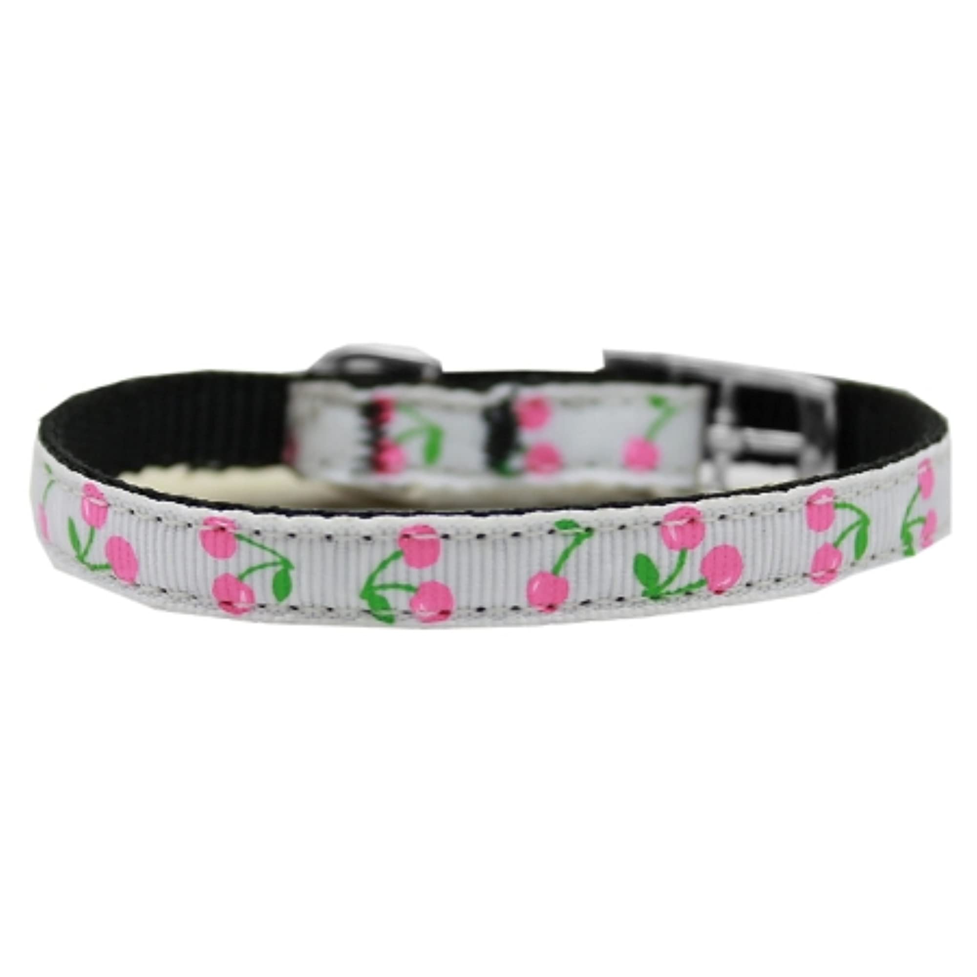 Mirage Pet Products Cherries Nylon Dog Collar with Classic Buckle, Size 12, White