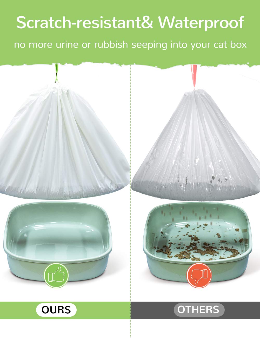 PETOCAT Jumbo Cat Litter Box Liners, 34 Count, Eco-Friendly Plastic, Drawstring, 36" x 19", White