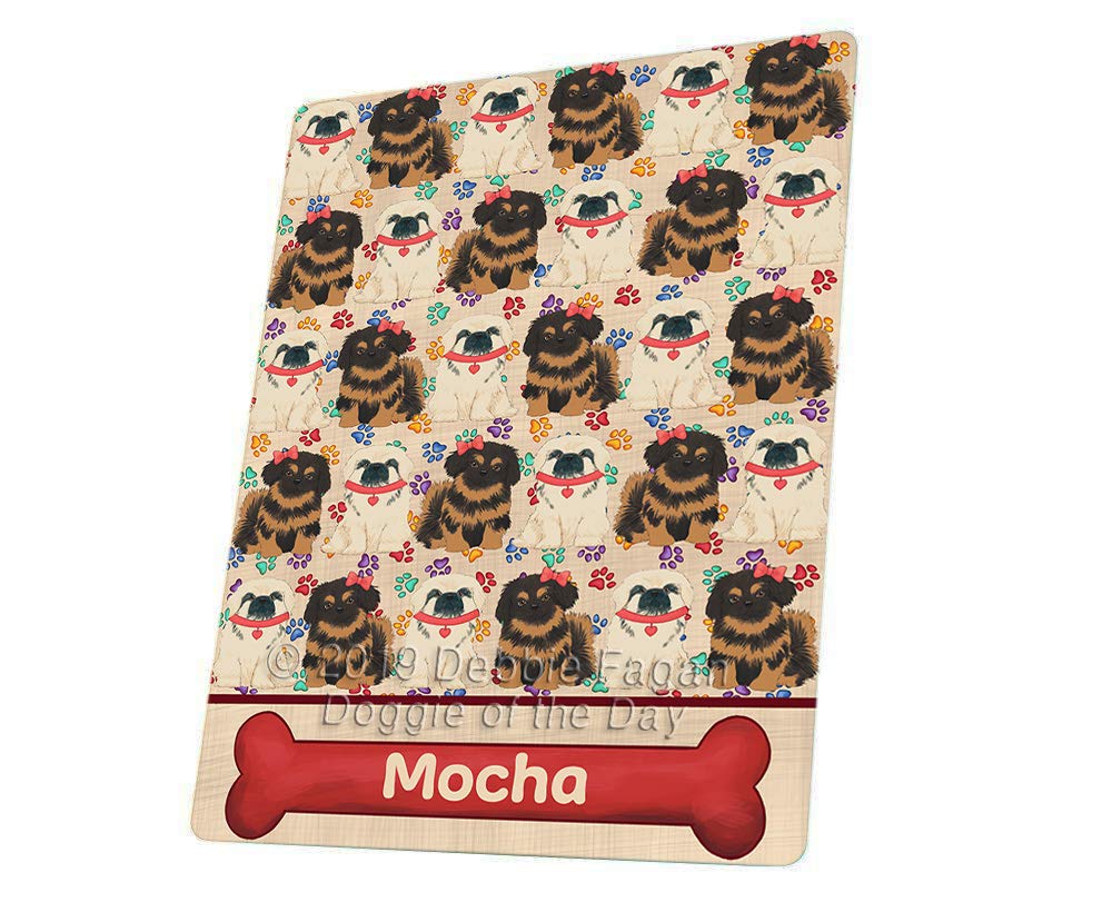 Rainbow Paw Print Pekingese Dogs Blanket  Multicolor Fluffy Warm Soft Fleece, Sherpa & Tasseled Woven Durable Blanket for Bed B