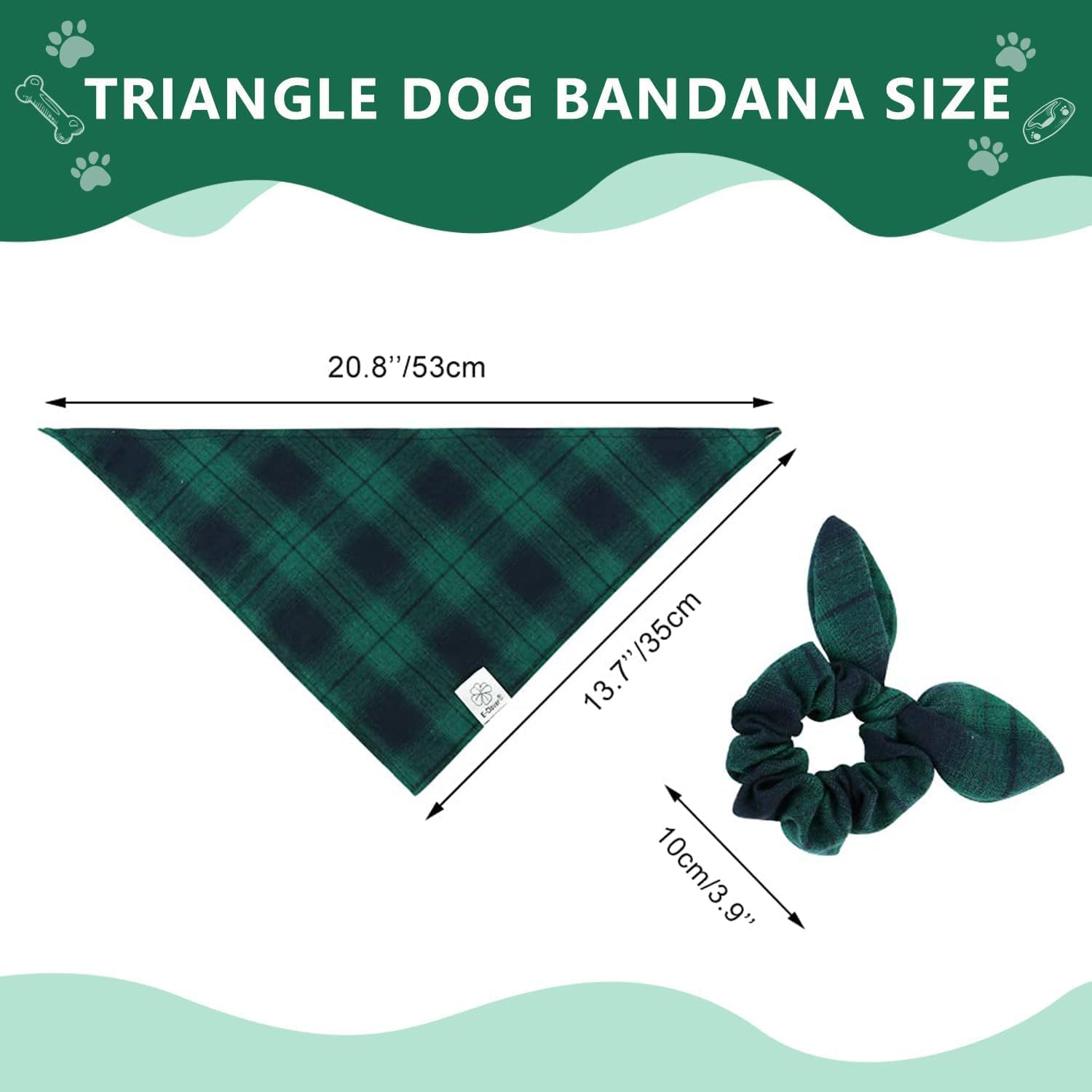 E-Clover Spring Dog Bandanas & Matching Scrunchie Set Plaid Dog Bibs Scarf Boy Triangle Kerchief Bandana For Small Dogs Puppy Bi