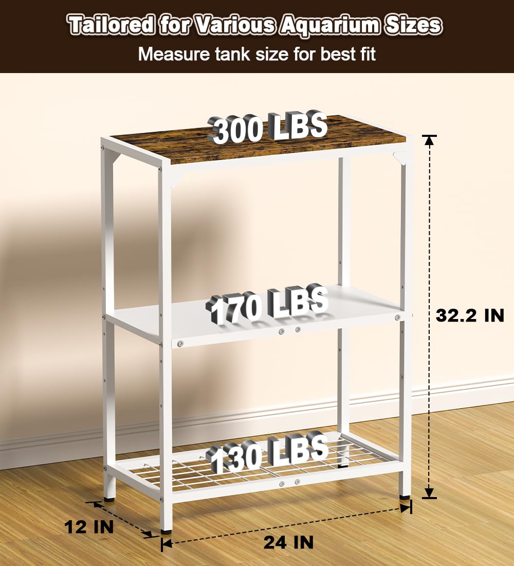 AnBaiMei 20 Gallon Aquarium Stand, Fish Tank Stand with Adjustable 3-Tier Storage Shelf, Heavy Duty Reptile Breeder Turtle Tank