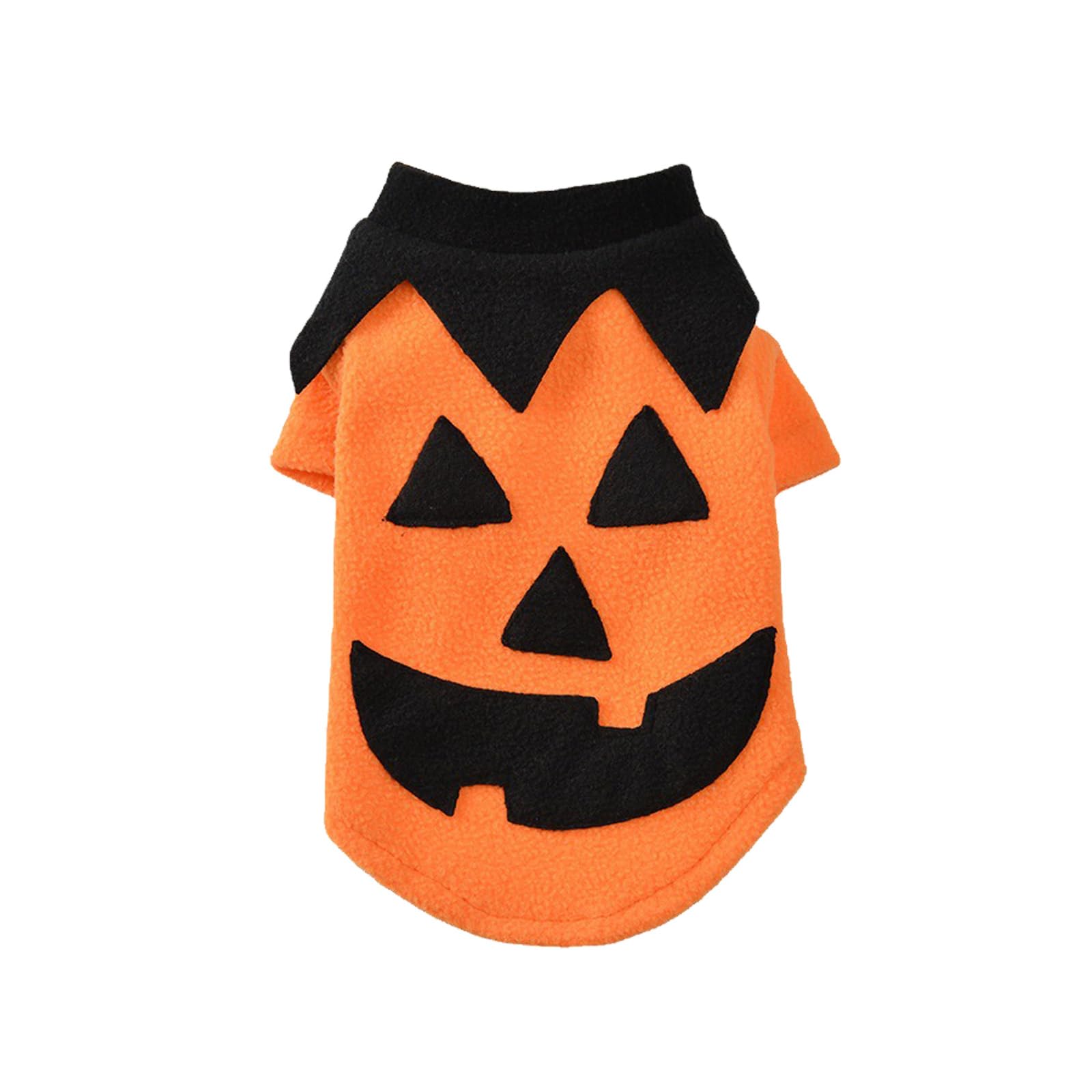 Vavious Black Pumpkin Face Spooky Halloween Dog Sweater Fleece Warmth Winter Coat Orange X-Small