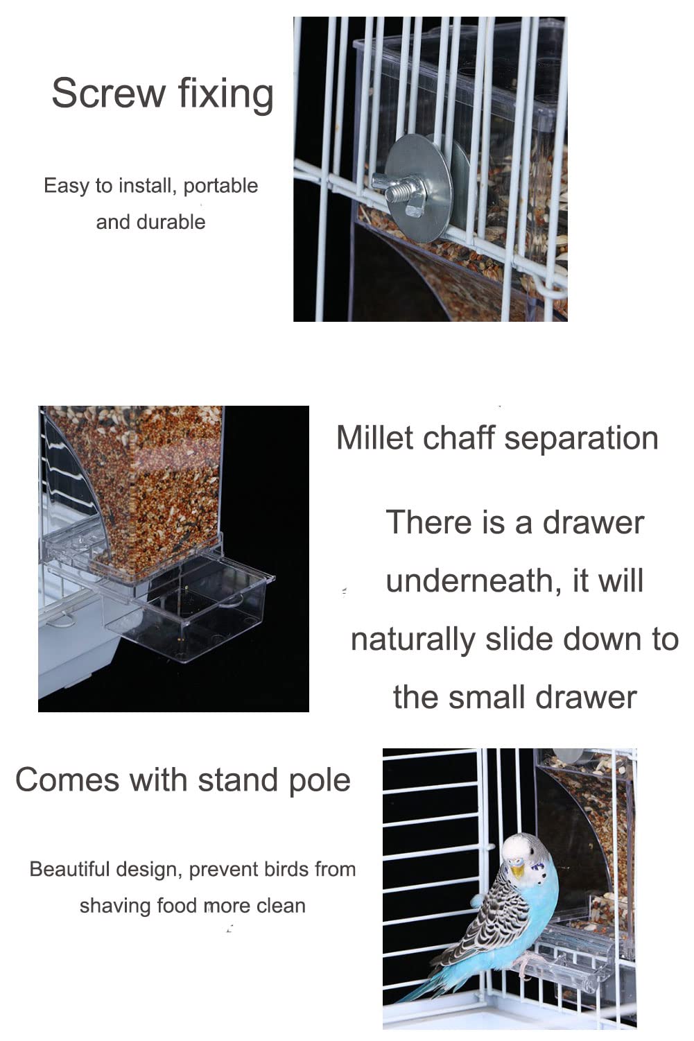 Automatic Bird Feeder,No Mess Bird Feeder,Bird Cage Feeder Bird Cage Accessories for Parakeet Canary Cockatiel Finch (Transparen