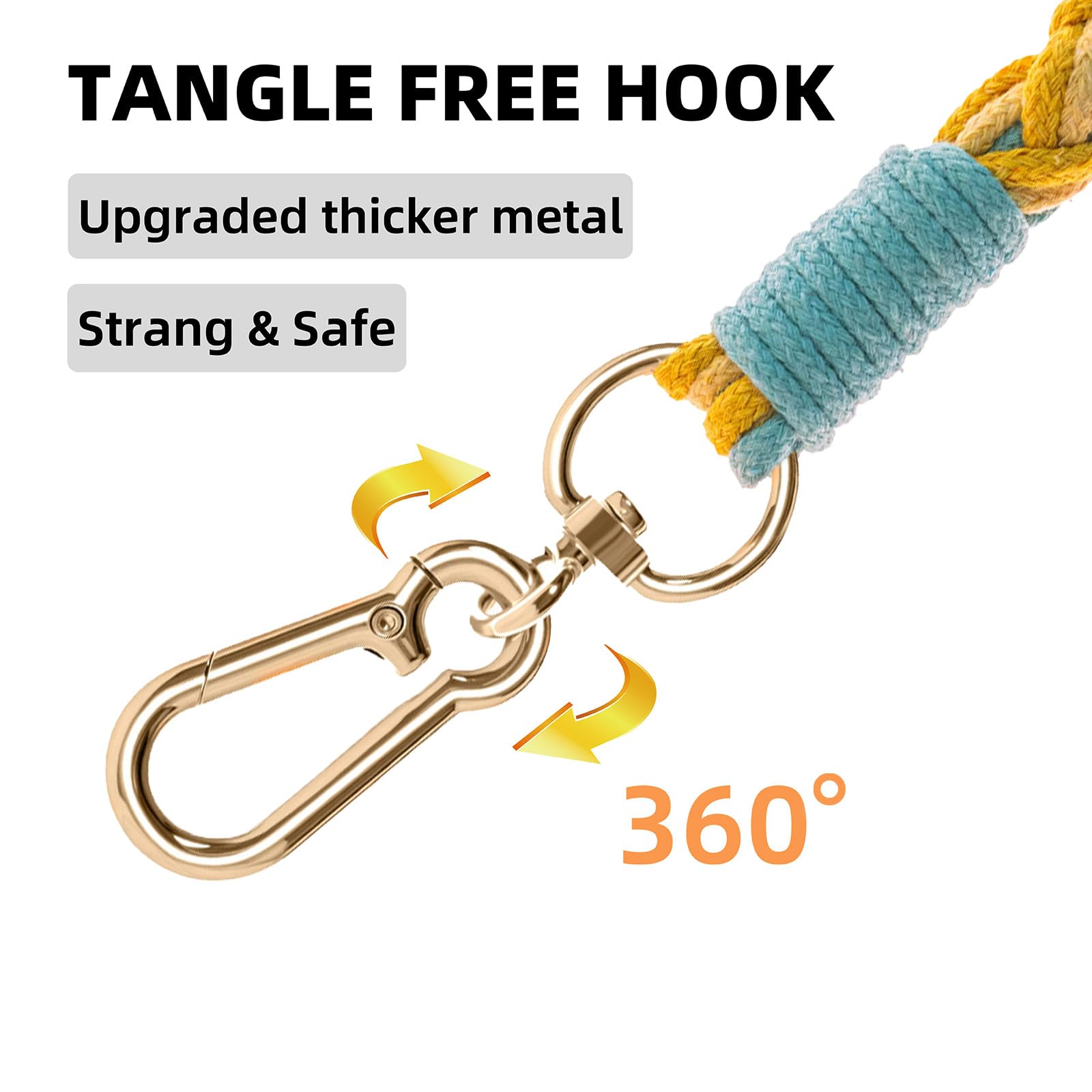 Handmade 5Ft Braided Cotton Dog Leash With Unique Floral Handle, Durable And Stylish, Ideal For Small To Large Dogs, Blue & Yell