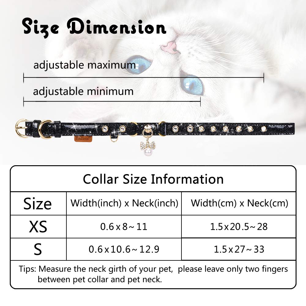 Petshome Cat Collar, Dog Collar, [Bling Rhinestones] Pu Leather Adjustable Pet Collar With Luxury Pendant For Cat And Small Dog Extra Small Silvery