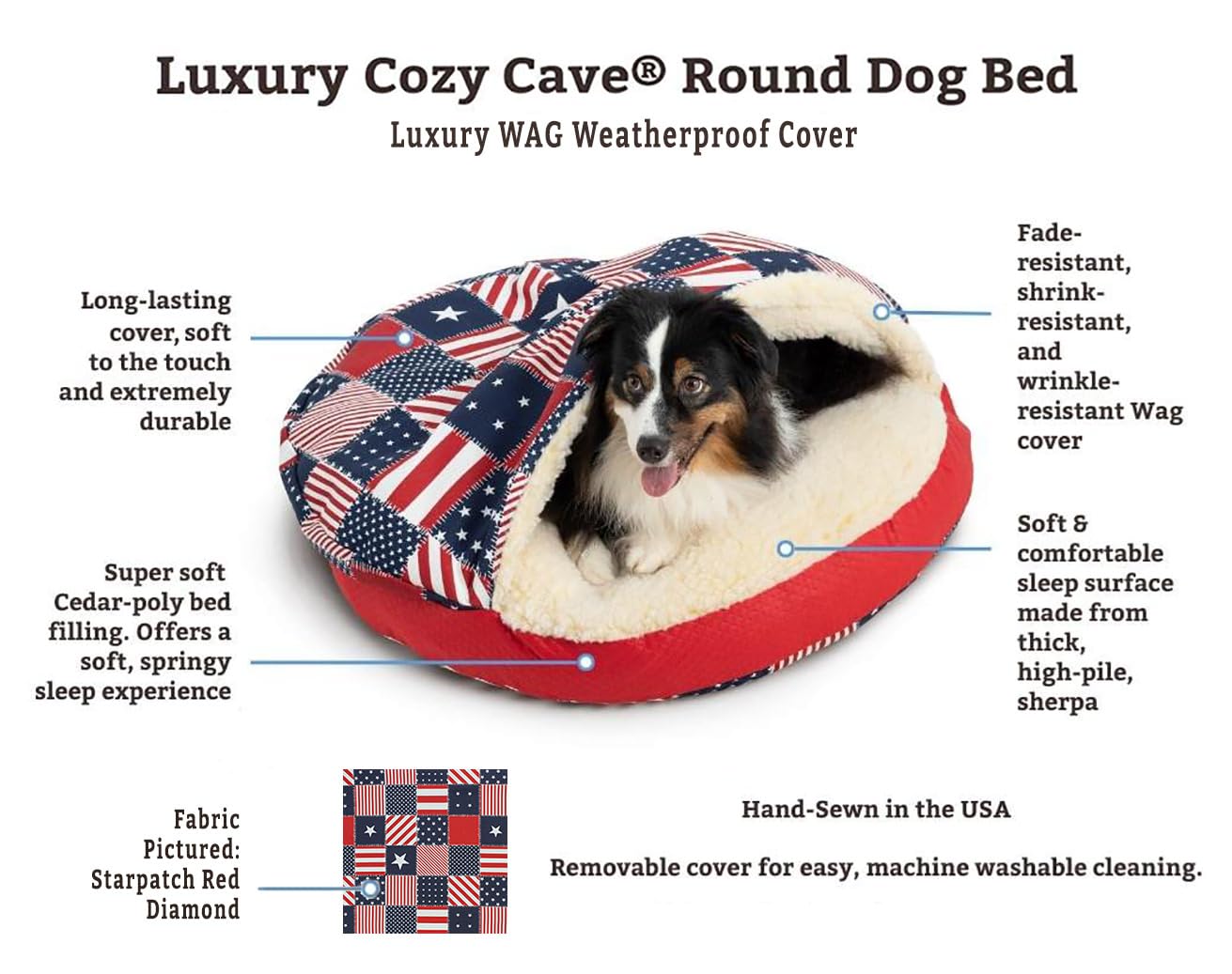 Snoozer Luxury Cozy Cave Pet Bed, Wag Collection, Extra Large - Pedigree Storm