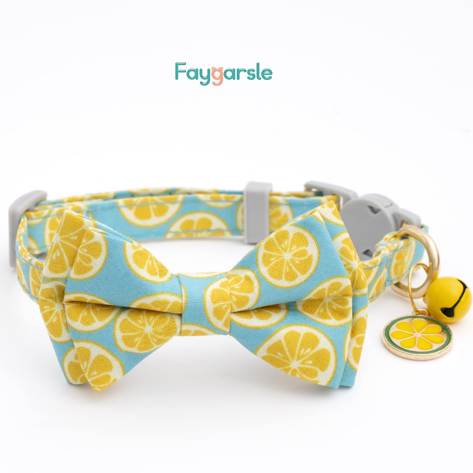 Faygarsle 2 Pack Cute Cat Collar With Bell Breakaway Bowtie Cat Collar For Male Female Cats Soft Fancy Pink Yellow Cat Collar Watermelon Lemon Pattern Spring Summer Cat Collar For Boy Girl Cats