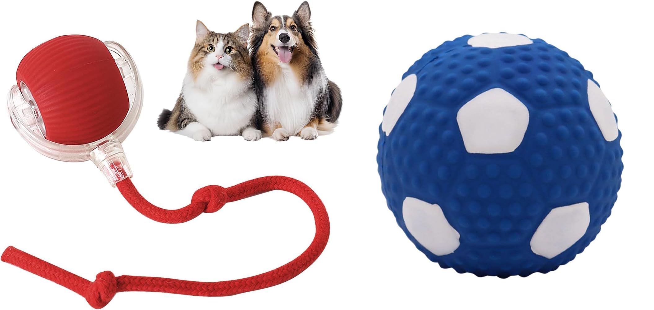 Pet Fun Combo Pack Of 2 | Interactive Cat Ball With Rope Tail & NonToxic Latex Squeaky Ball For Dogs & Cats | Durable Chew, Fet