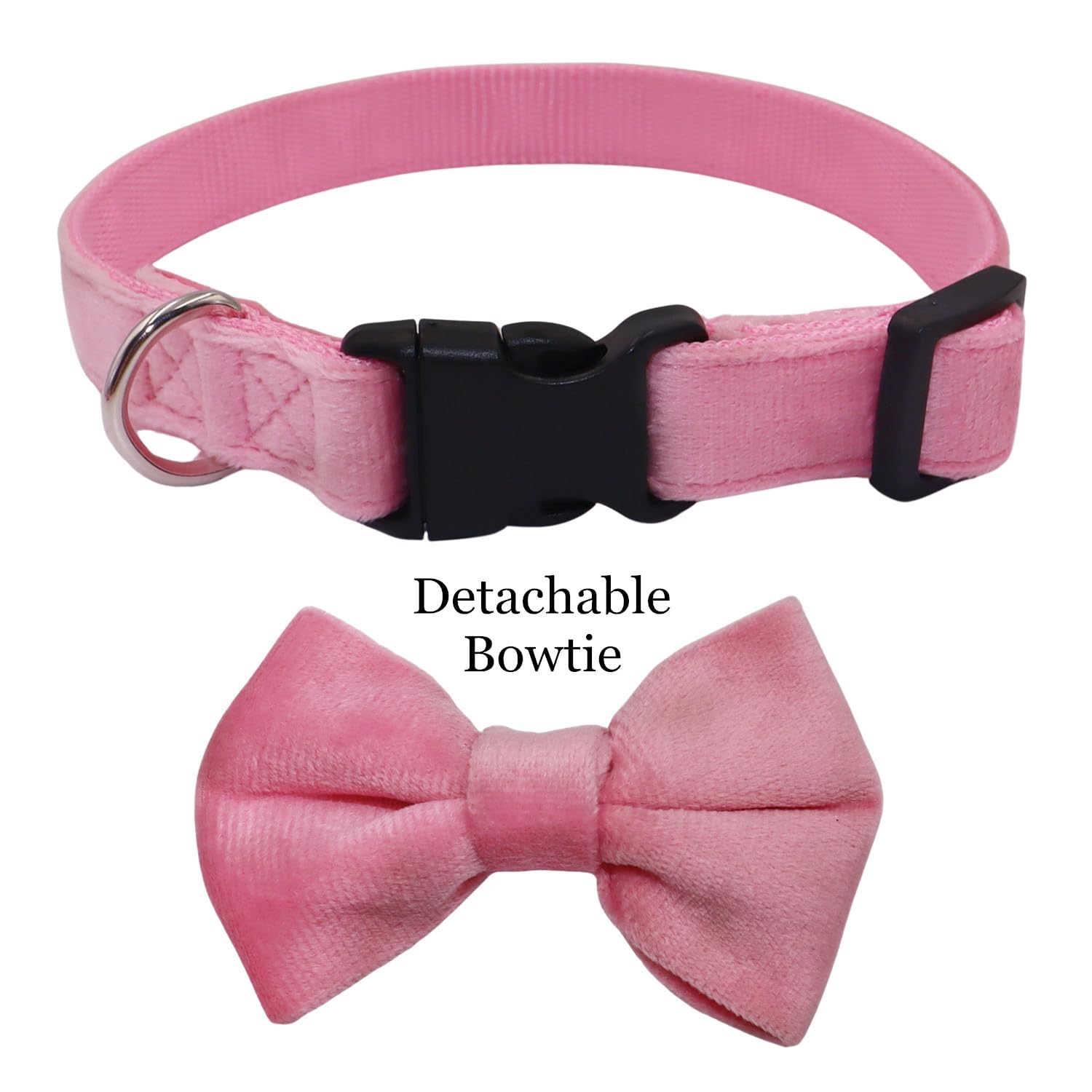 Wdpaws Dog Collar With Bowtie Soft Velvet Material With Quick Release Buckle For Small Dogs (Pink, S)