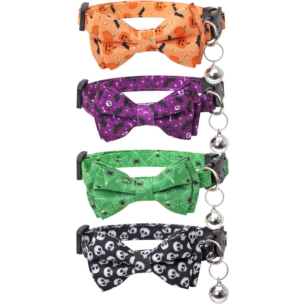 Halloween Cat Collar Breakaway With Cute Bow Tie And Bell For Kitty Adjustable Safety