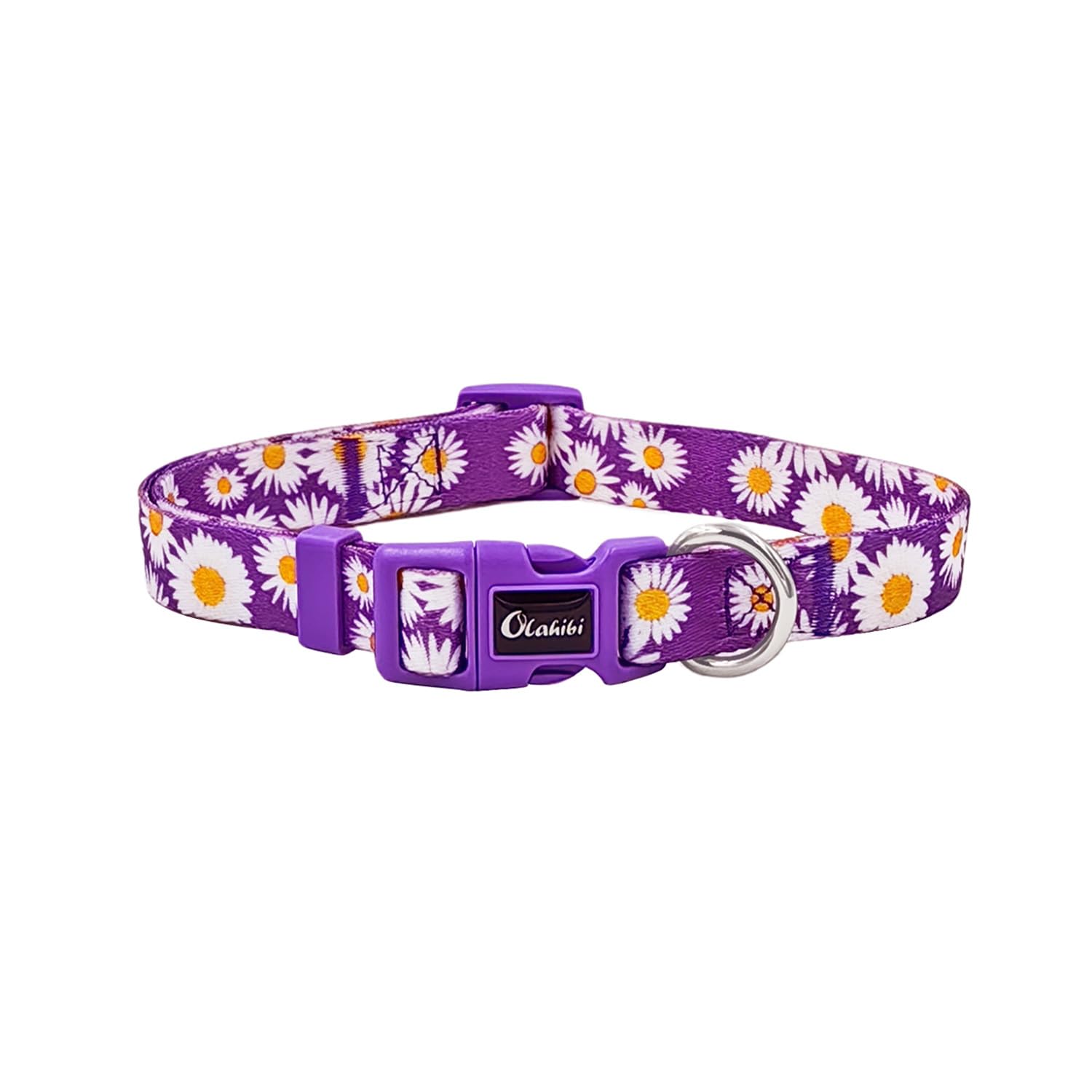 Olahibi Basic Dog Collar, Daisy Floral Pattern, Soft And Durable Polyester Material, Adjustable Length, For Small Dogs.(Small, P