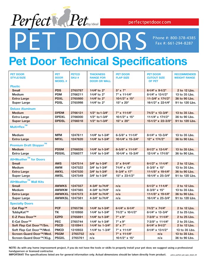 Perfect Pet Pet Door With Telescoping Frame, Extra Large, 10.25' X 15' Flap Size