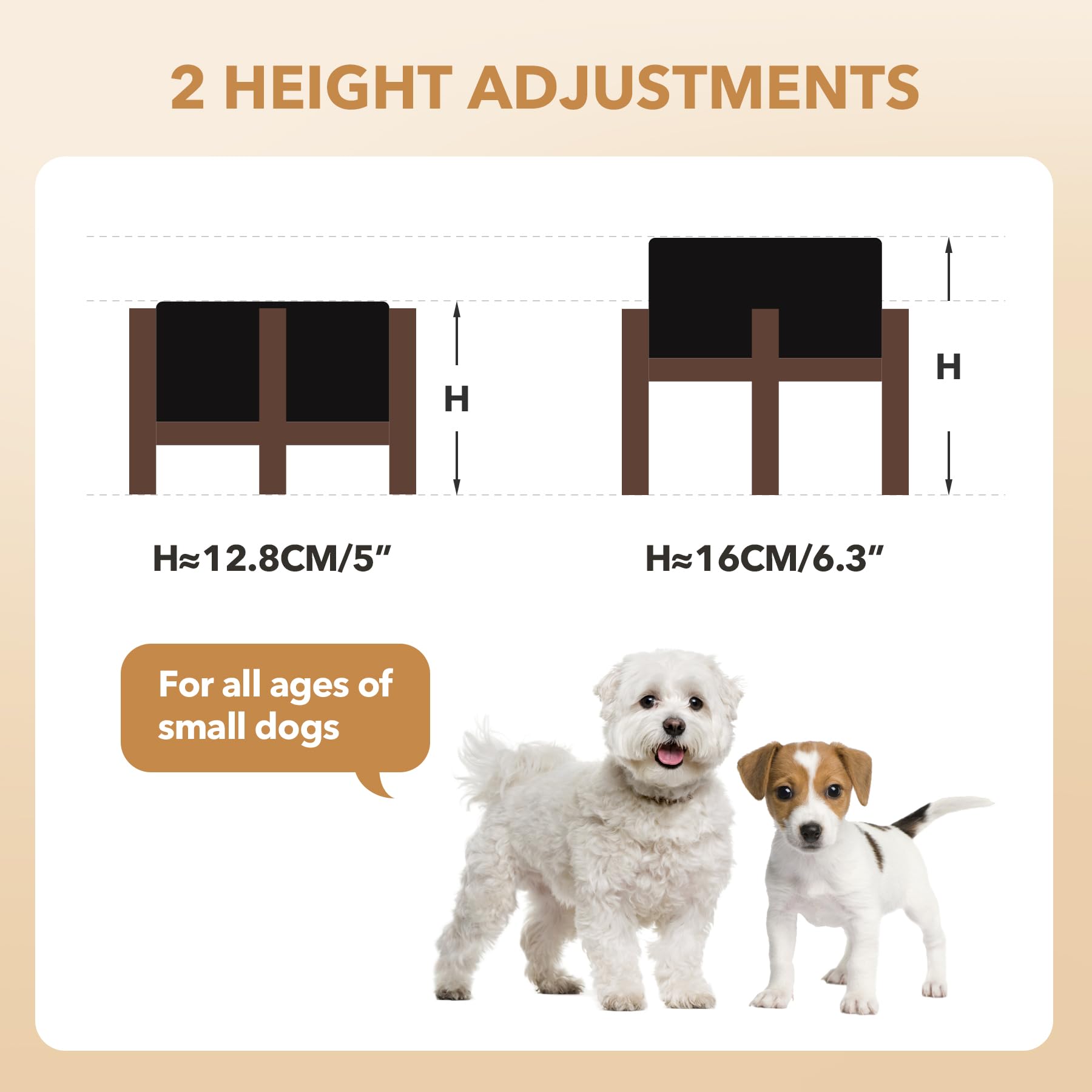 Havniva Ceramic 6.1inch Raised Dog and Cat Bowl Set, 2 Heights Elevated Wooden Stand for Small Breed Dogs, Weighted Pet Food and