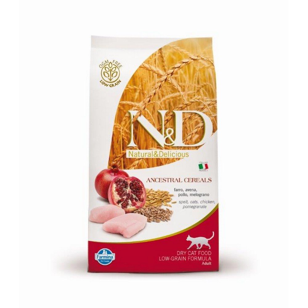Farmina Natural And Delicious Chicken And Pomegranate Ancestral Low-Grain Formula Dry Cat Food, 3.3 Pound Bag