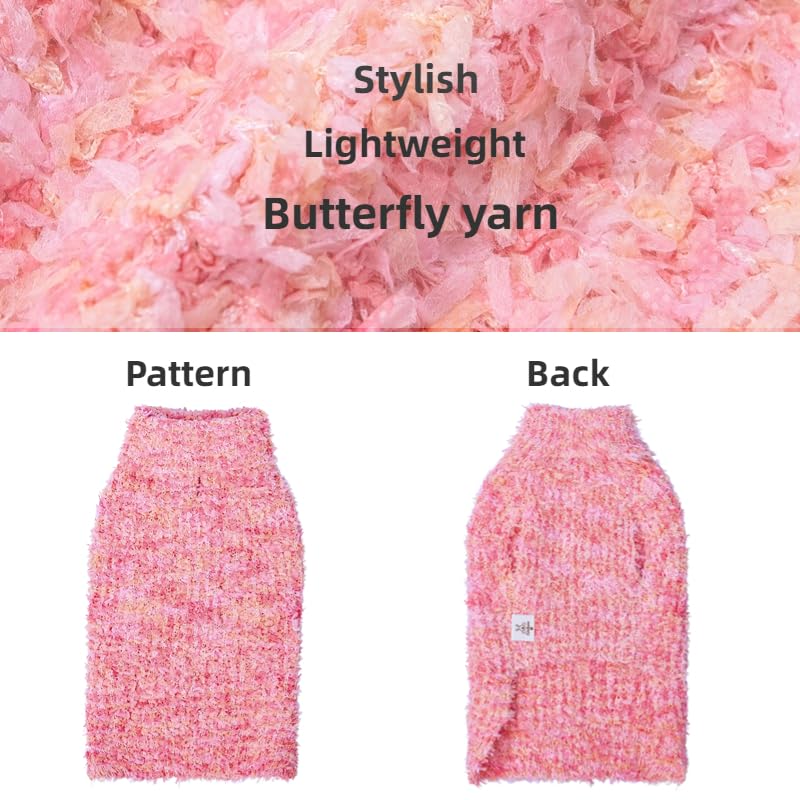Cutebone Pink Dogs Sweater For Medium Large Dogs Girls Butterfly Yarn Knit Turtleneck Pet Winter Clothes Cat Apparel With Leash
