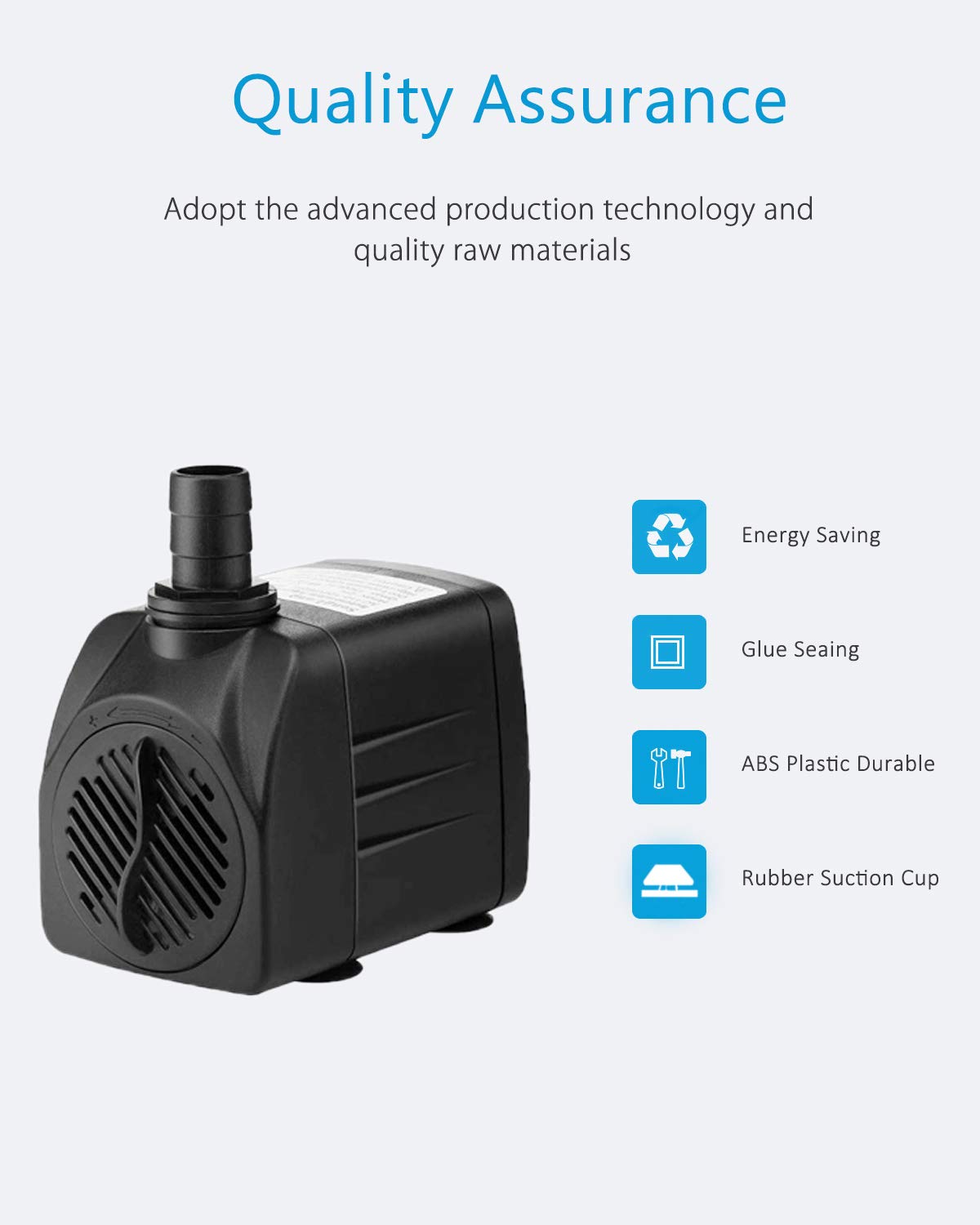 SongLong Submersible Pump 400GPH (1500L 25W) Ultra Quiet with Dry Burning Protection 6.5ft High Lift for Fountains, Hydroponics,