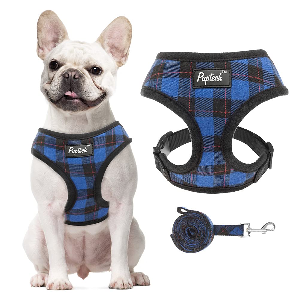Pupteck Soft Mesh Dog Harness And Leash Set Pet Puppy Cat Comfort Padded Vest No Pull Harnesses, Navy Blue, S