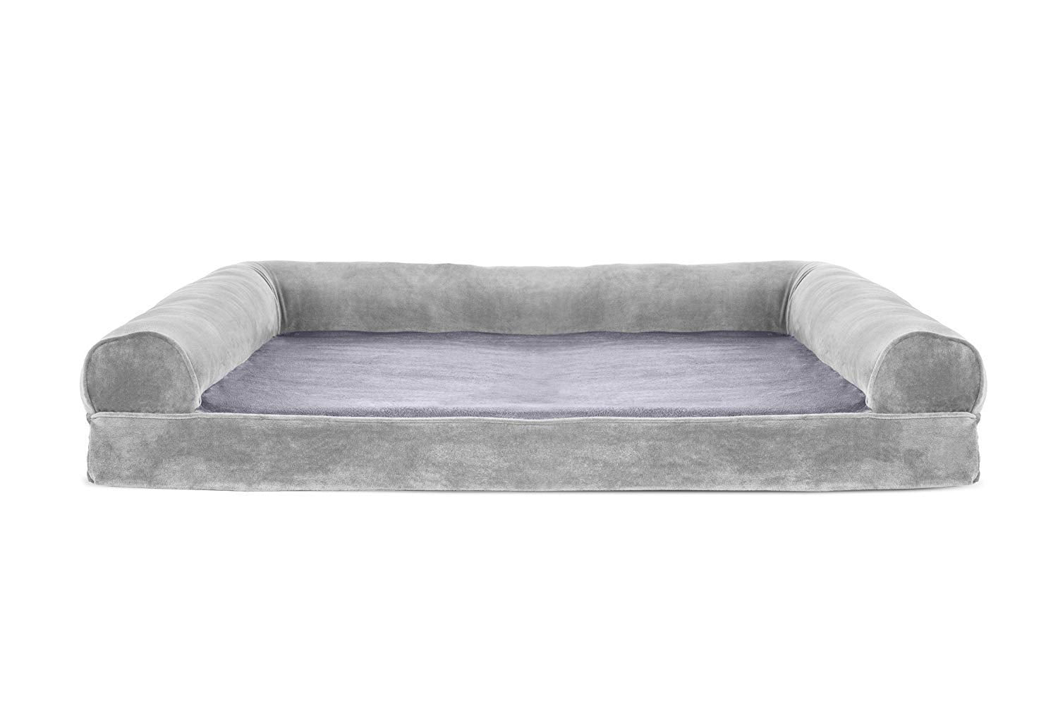 Furhaven Orthopedic Dog Bed For Large Dogs W/ Removable Bolsters & Washable Cover, For Dogs Up To 95 Lbs - Faux Fur & Velvet Sofa - Smoke Gray, Jumbo/Xl