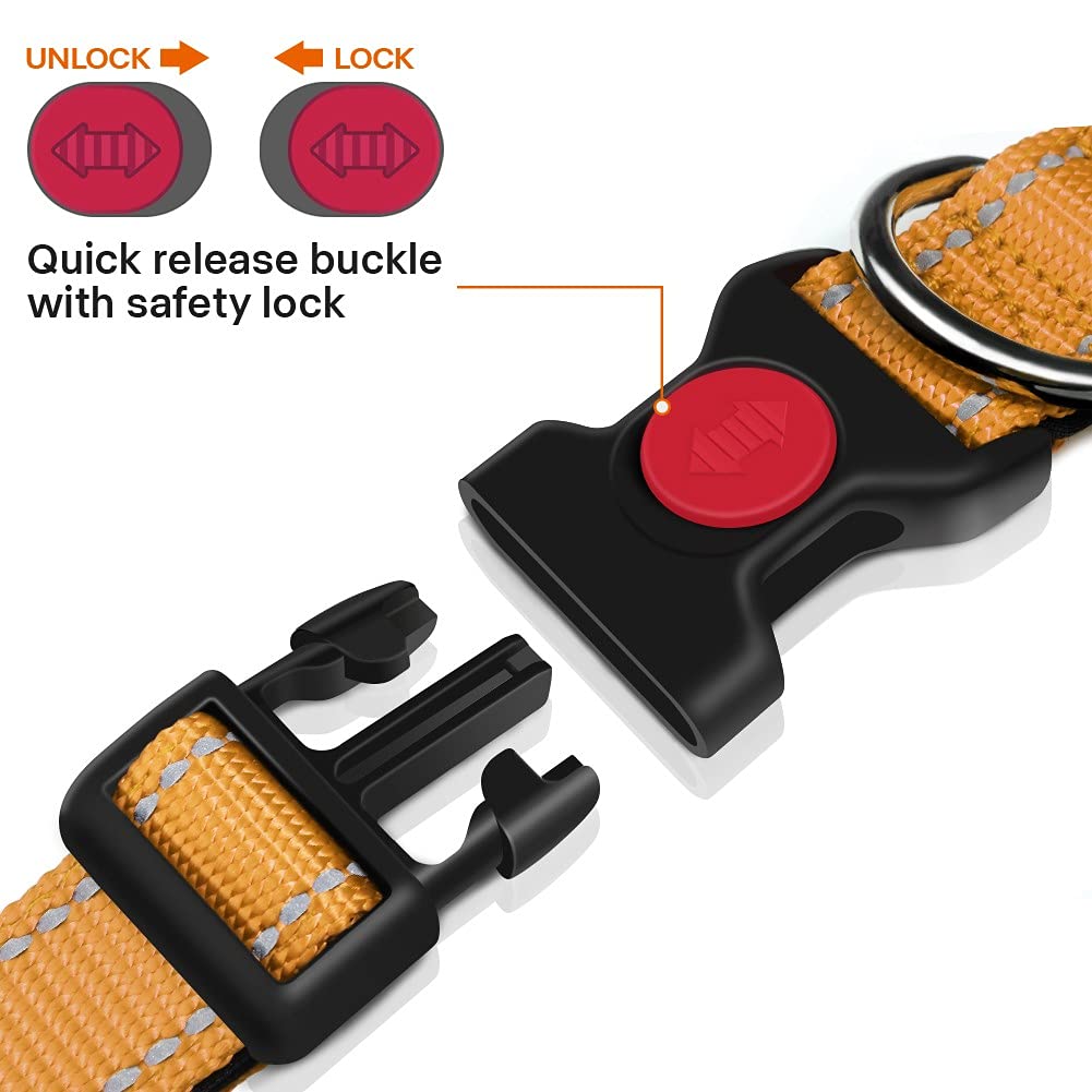Taglory Reflective Dog Collar With Safety Locking Buckle, Adjustable Nylon Pet Collars For Extra Large Dogs Female Male, Tan, Xl