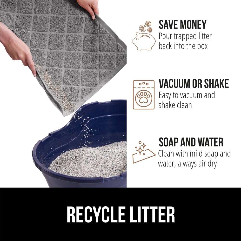 Gorilla Grip Cat Litter Box Mat, 35X23 2 Pack, Water Resistant Kitty Litter Trapping Mat, Textured Backing, Easy To Clean, Less Waste And Clean Floors, Kitten Supplies For Indoor Cats, Soft Pad, Gray
