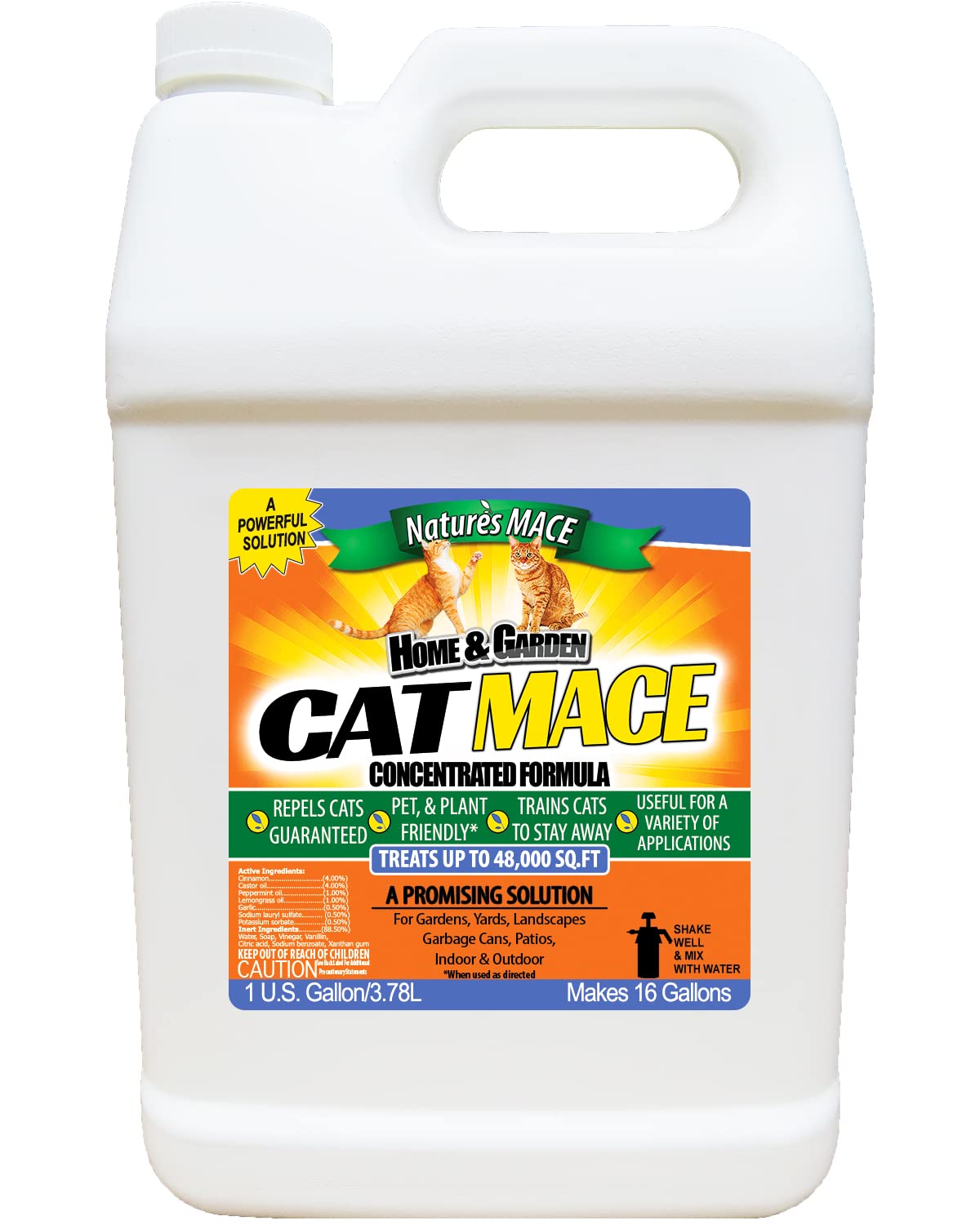 Natures MACE Cat Mace 1 Gallon Concentrate, Makes 16 Gallons, Cat Repellent Outdoor, Keep Cats Away, Indoor Spray, Keep Out of 
