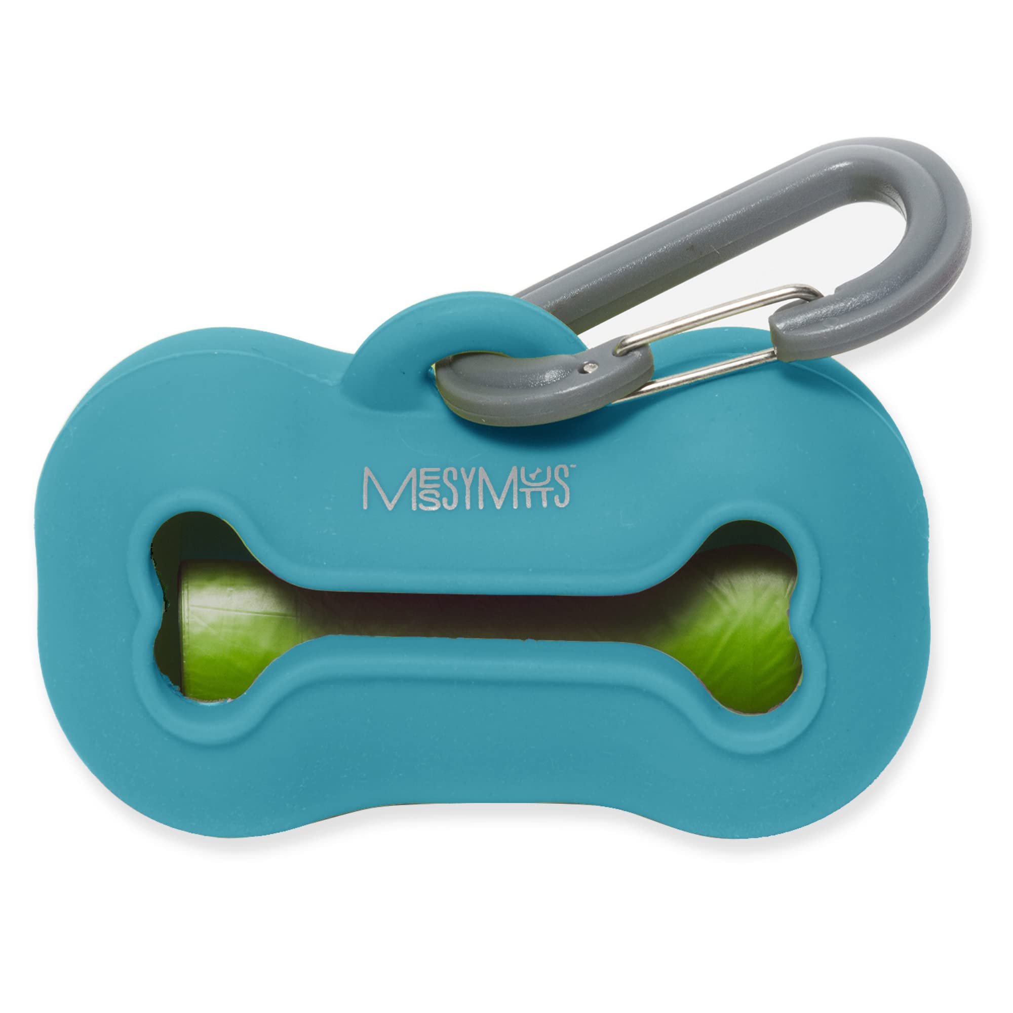 Messy Mutts Silicone Dog Waste Bag Holder | Dog Poop Bag Dispenser with Carabiner and Bags | Unscented Roll Included  15 bags |