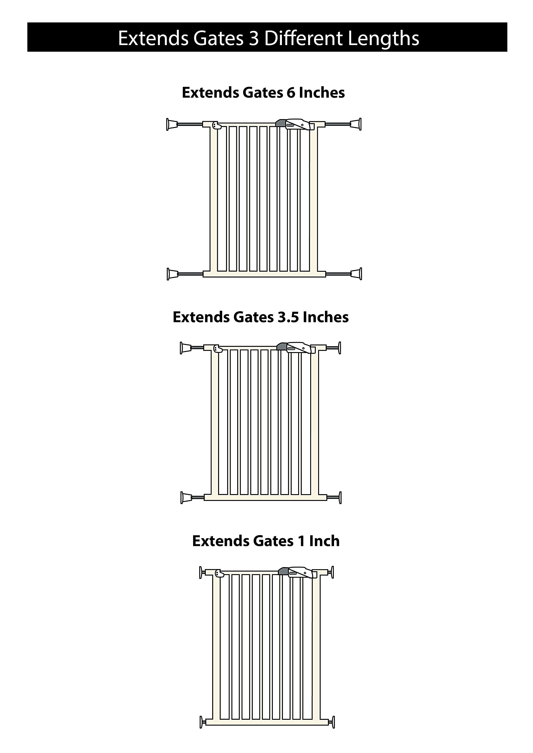 Wall Nanny 6 Inch Baby Gate Extension - White Metal Wall Protector for Child & Pet Gates, Pressure Mounted, 4 Pack