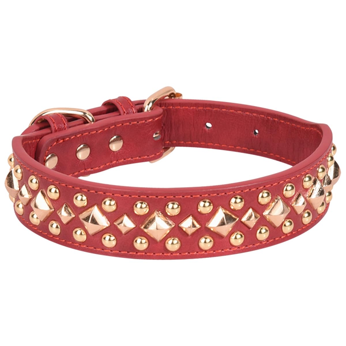 Serijoars Spiked Dog Collar Soft Pu Leather Mushrooms Rivet Spike Studded Dog Collar Adjustable Puppy Collars (M, Red3)